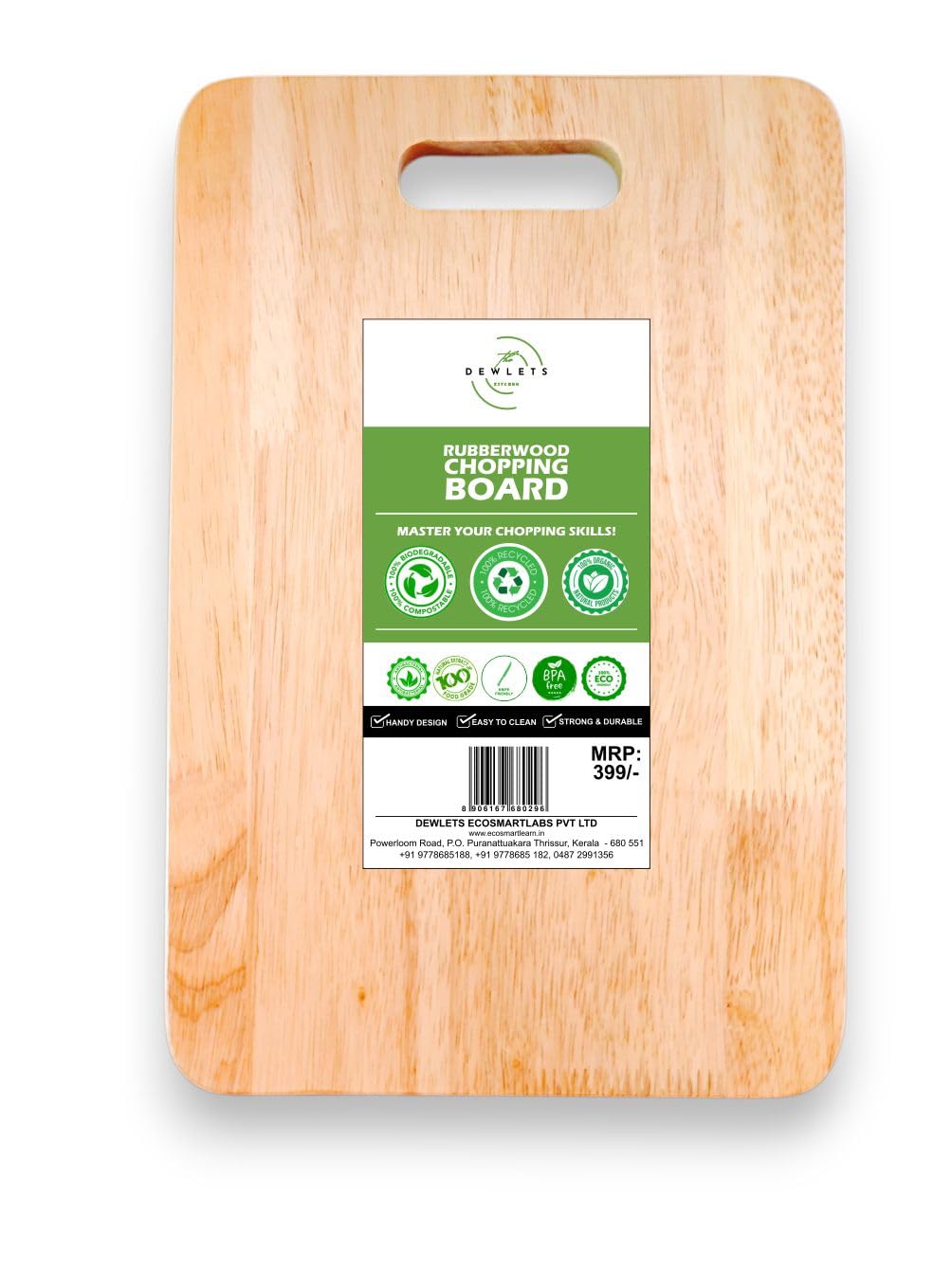Premium Rubberwood Cutting Board - Durable, Eco-Friendly Kitchen Chopping Board with Non-Slip Base | Knife-Friendly Surface for Meat, Vegetables & Fruits | Perfect for Cooking, Serving & Food Prep - Dewlets Kitchen