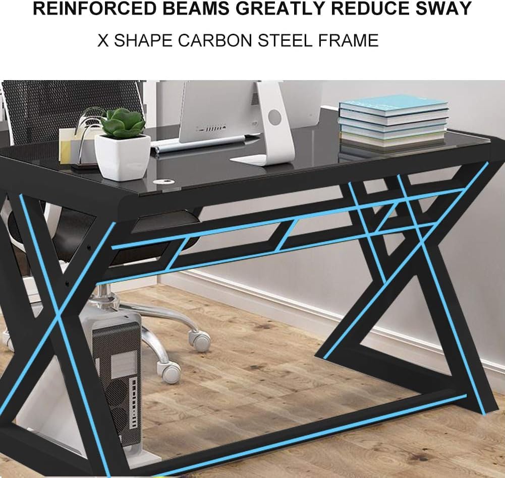 Modern Glass Computer Desk with Metal Frame - 55.1