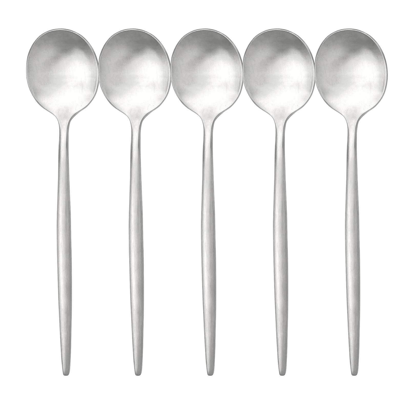 Royal 5-Piece Matte Silver Flatware Set - 18/10 Stainless Steel Dessert & Salad Spoons (7.2