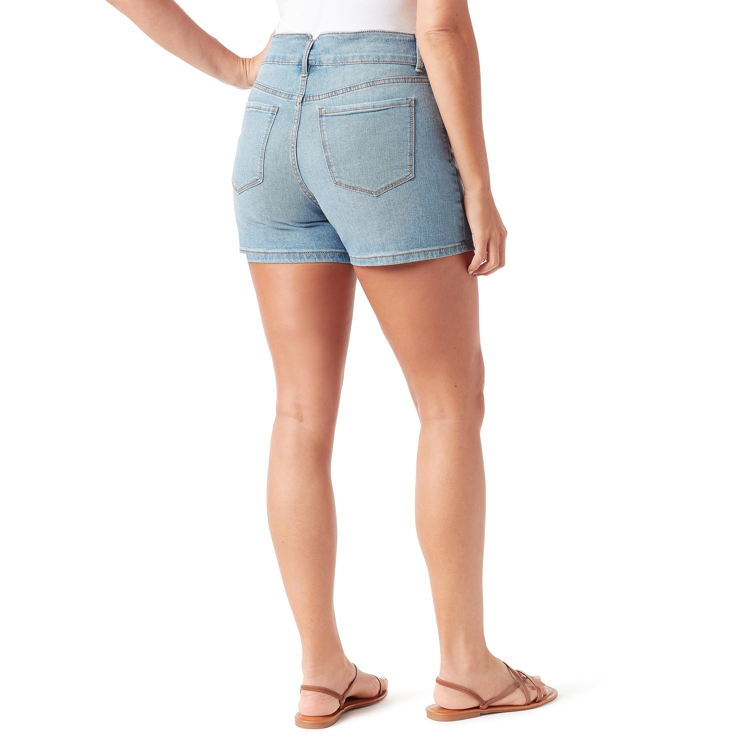Vintage American Blues Women's High Rise Mid Thigh A-Line Denim Shorts - Casual Summer Outfit, Beach Wear & Retro Fashion Styling