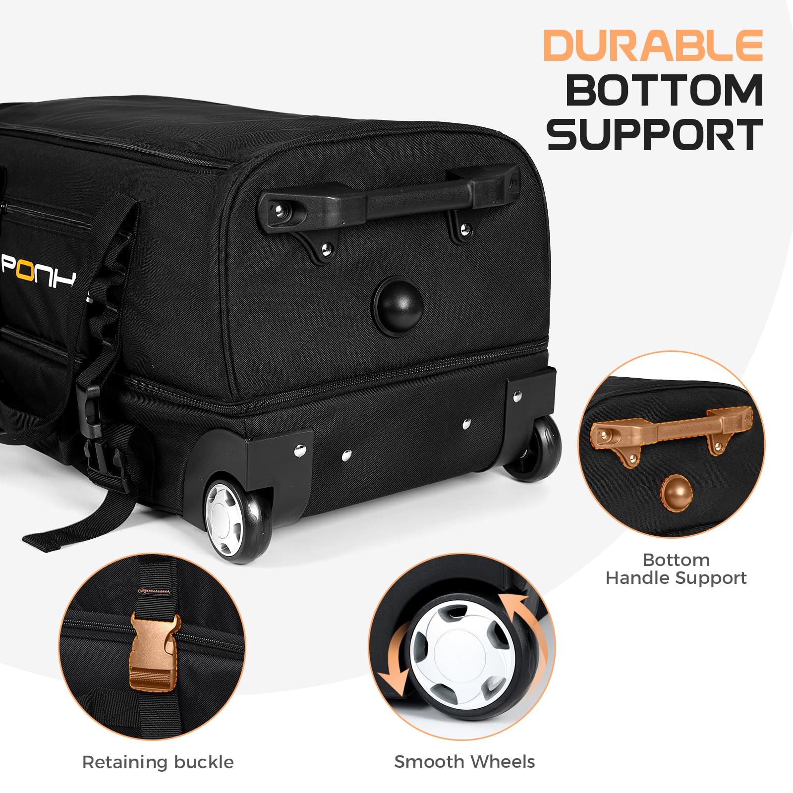 50L Large Rolling Duffle Bag with Wheels & Shoe Compartment - Water Resistant Wheeled Travel Duffel for Gym, Overnight Trips & Weekend Getaways - Perfect for Air Travel, Sports Equipment & Business Trips (Black)