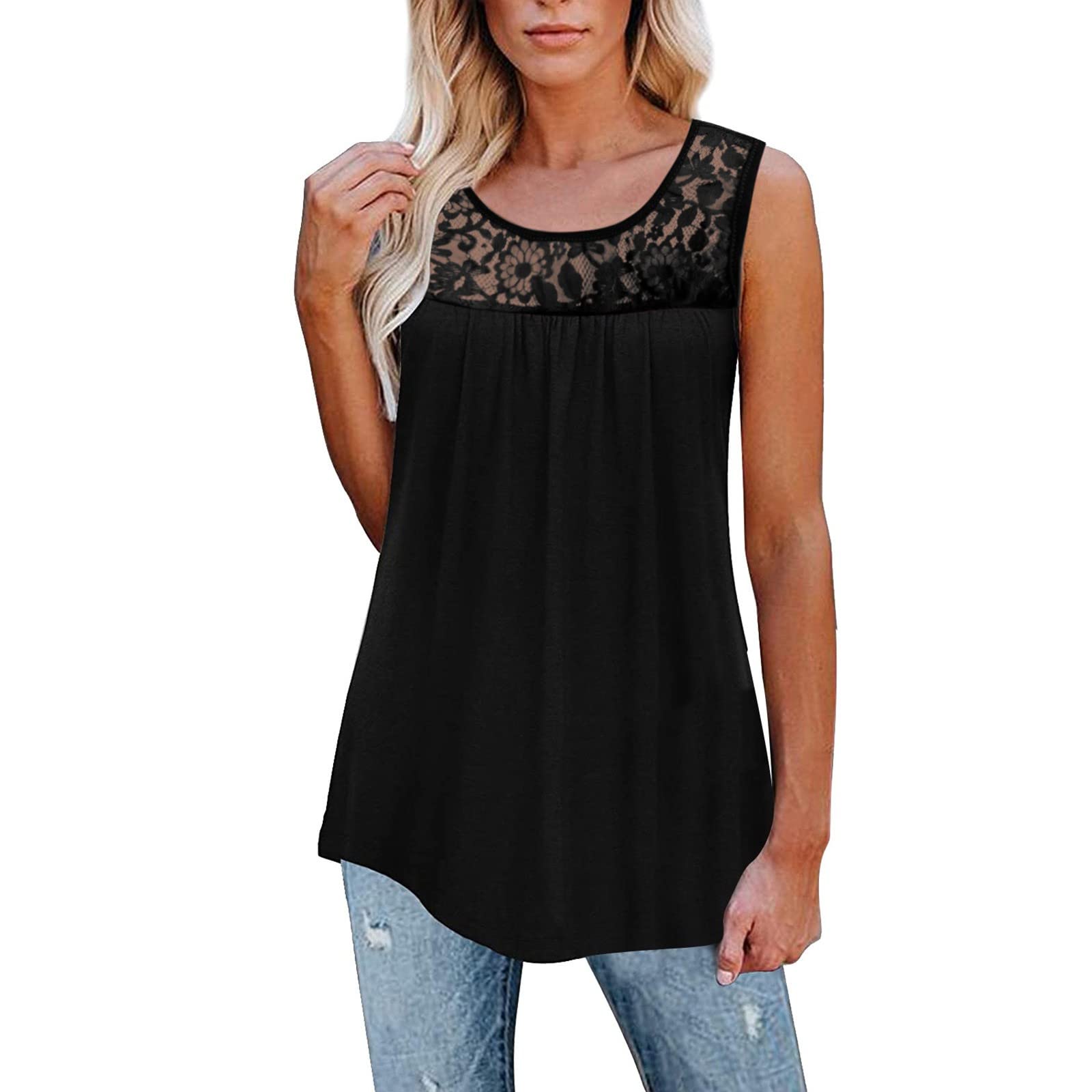 Lace Tank Blouse for Women - Sleeveless Loose Tunic Top with Ruffle Detail | Casual Summer Wear, Beach Cover-Up, and Layering Staple