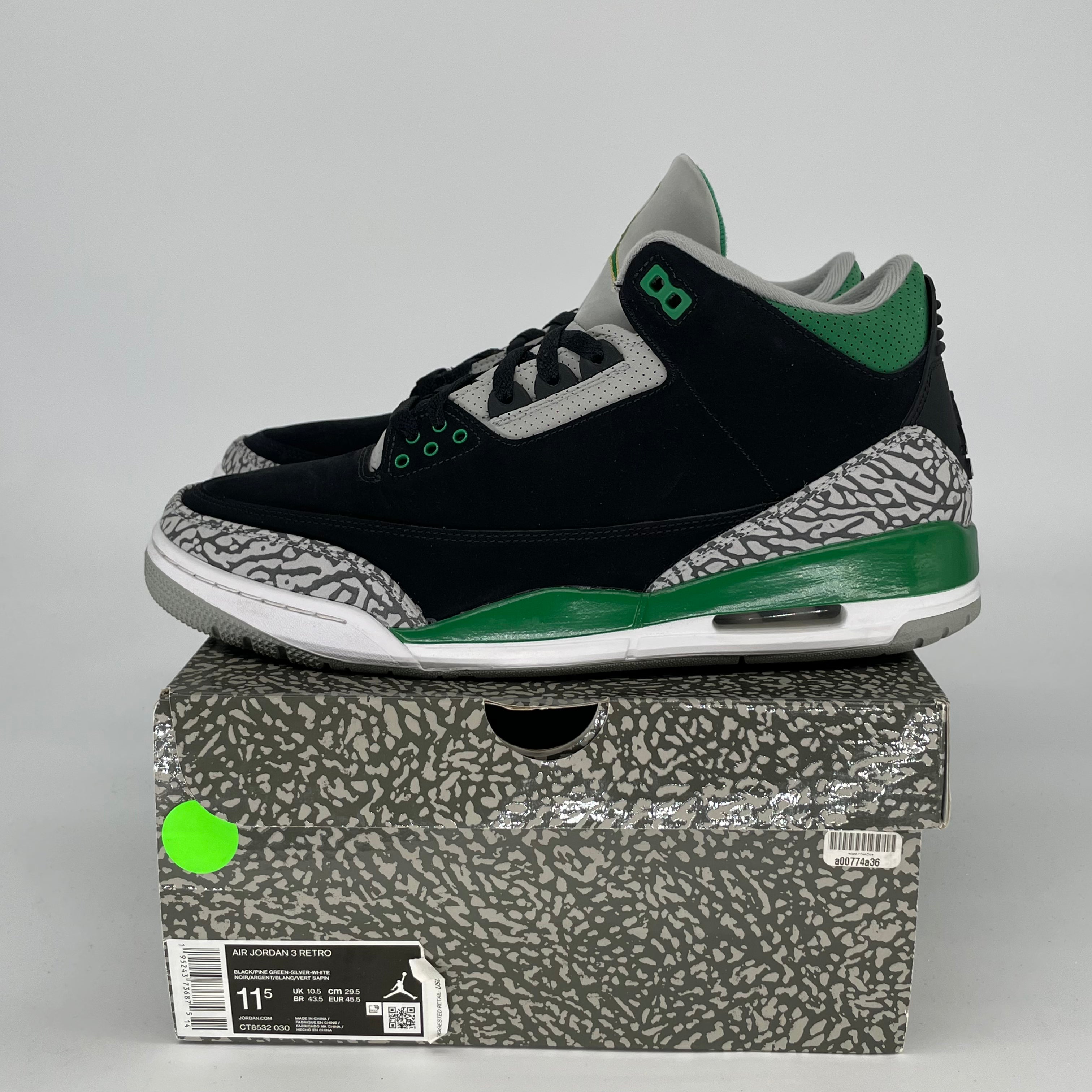 Original: AIR JORDAN 3 PINE GREEN SIZE 11.5/13W CT8532 030   Optimized: Air Jordan 3 Retro Pine Green Men's Basketball Shoes Size 11.5/13W (CT8532-030) - Perfect for Streetwear & Court Performance