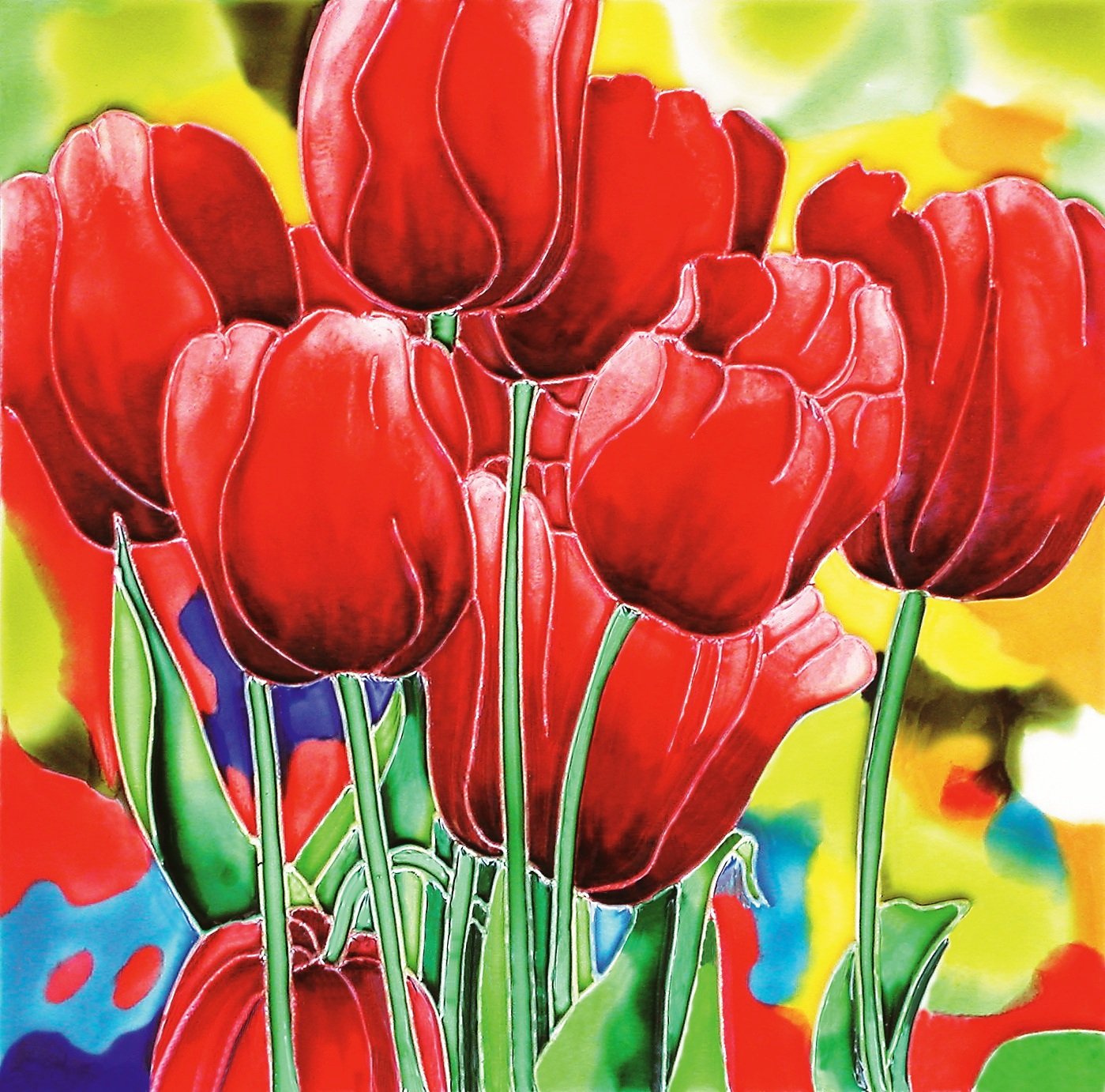 Red Tulips Decorative Ceramic Art Tile - 8x8 Inch Handcrafted Wall Decor - Perfect for Kitchen Backsplash, Bathroom Accent & Home Decor