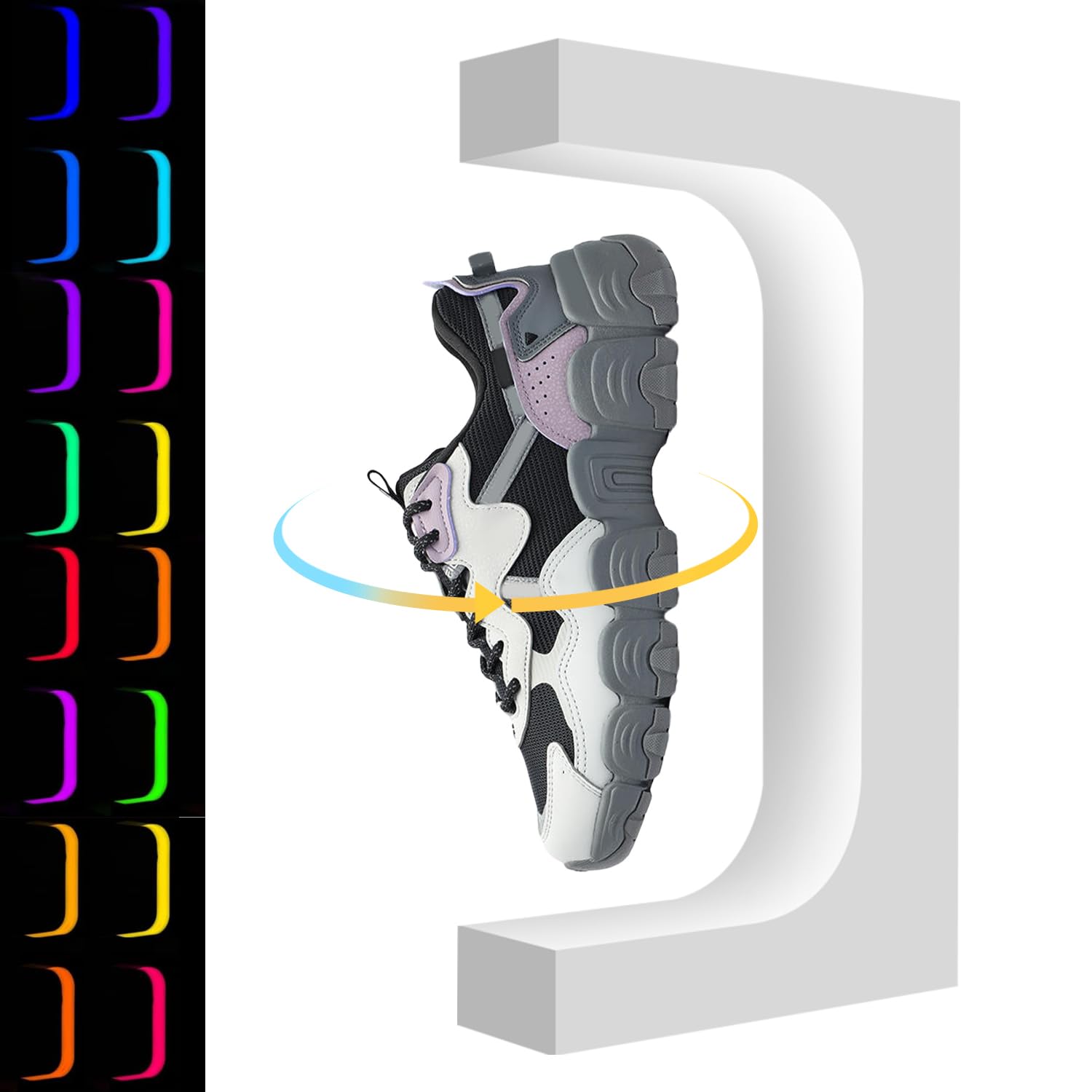 Magnetic Levitating Shoe Display Stand - 16 Color LED Rotating Sneaker Rack with Remote Control | Floating Shoe Showcase for Collectors, Retail Stores & Home Decor (White) - Perfect for Sneaker Exhibitions, Retail Displays & Modern Home Decor