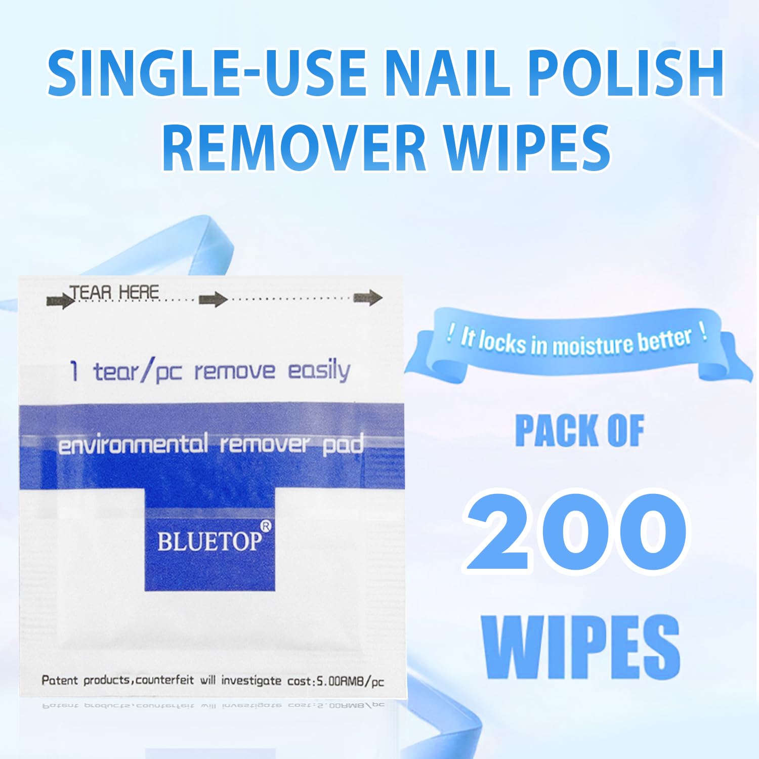 200 PCS Individually Wrapped Nail Polish Remover Wipes - Gentle & Effective Nail Polish Removal Pads for Home, Salon & Travel | Perfect for Manicures, Pedicures & Quick Touch-Ups