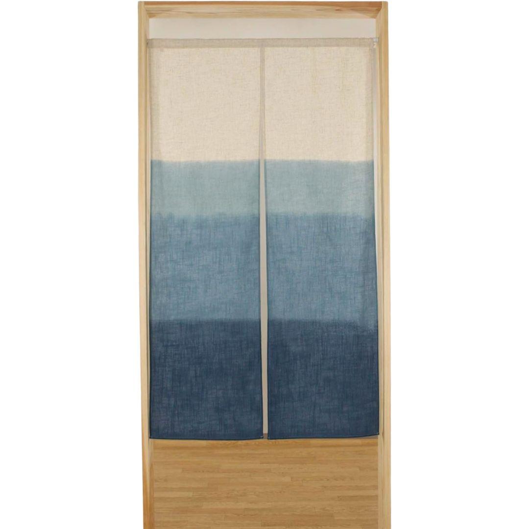 Handmade Blue Indigo Noren Door Curtain - Traditional Japanese Linen Room Divider for Home Decor, Bedroom, or Entryway