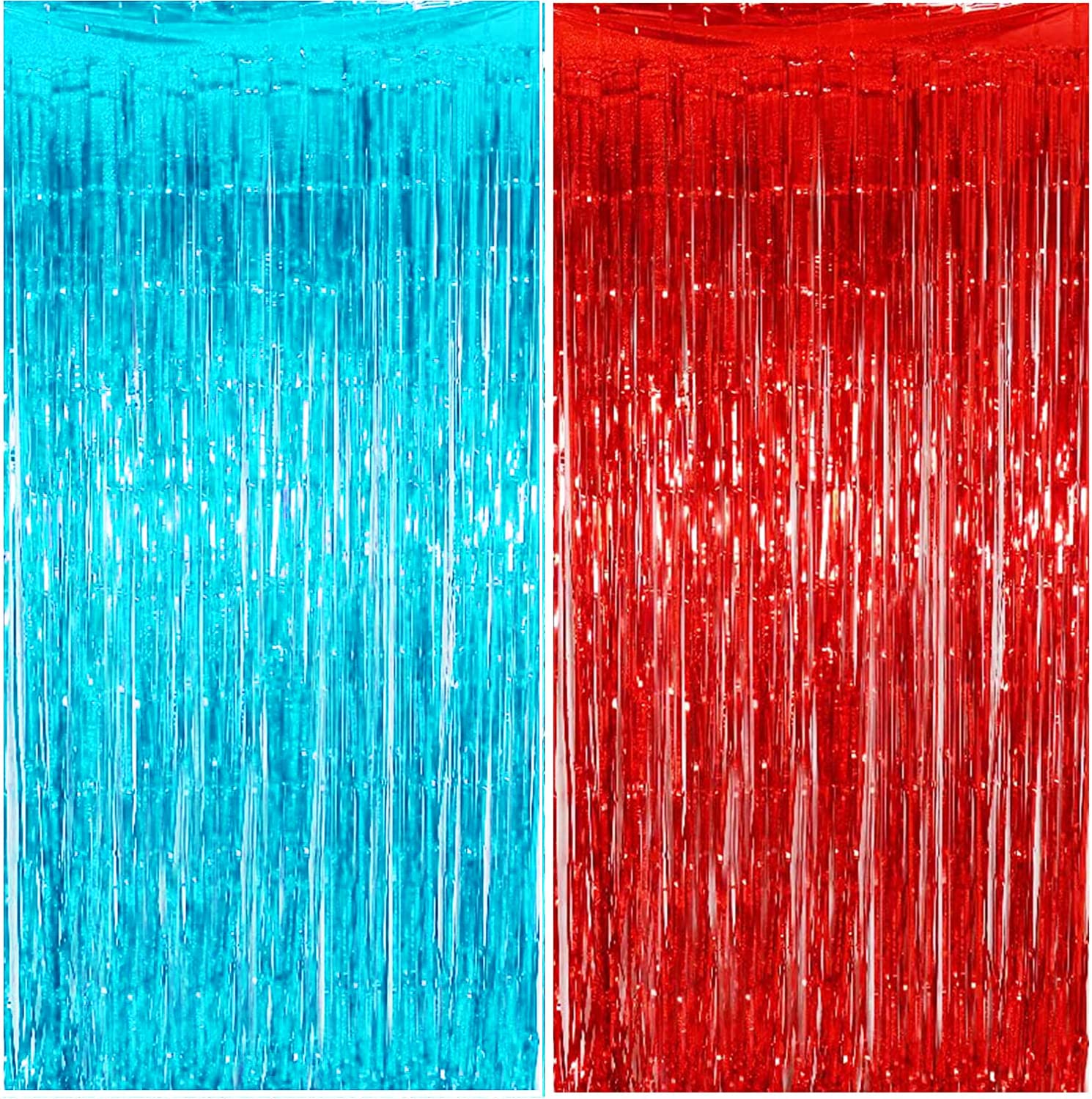 Dr. Seuss Cat in The Hat Birthday Party Decorations - Thing 1 & Thing 2 Theme - Blue & Red Fringe Foil Curtains (4 Pack) - Perfect for Baby Showers, Nurse Graduations & Themed Parties