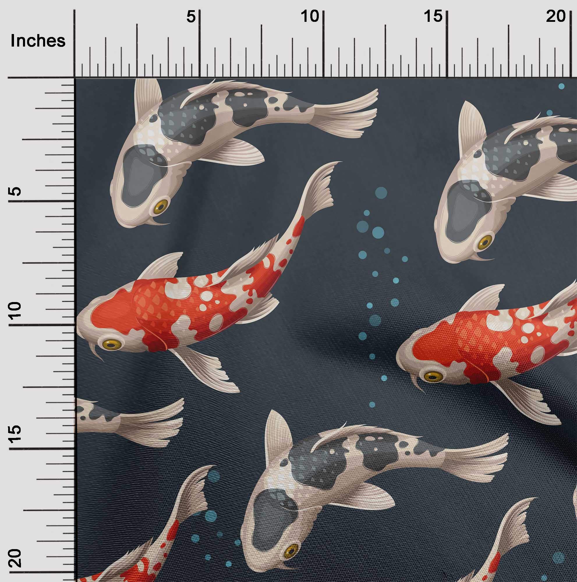 oneOone Cotton Jersey Dark Blue Fabric with Bubbles & Koi Fish Ocean Print - 58 Inch Wide DIY Sewing Material for Clothing, Quilting & Home Decor Projects | Soft, Durable & Versatile Fabric by The Yard