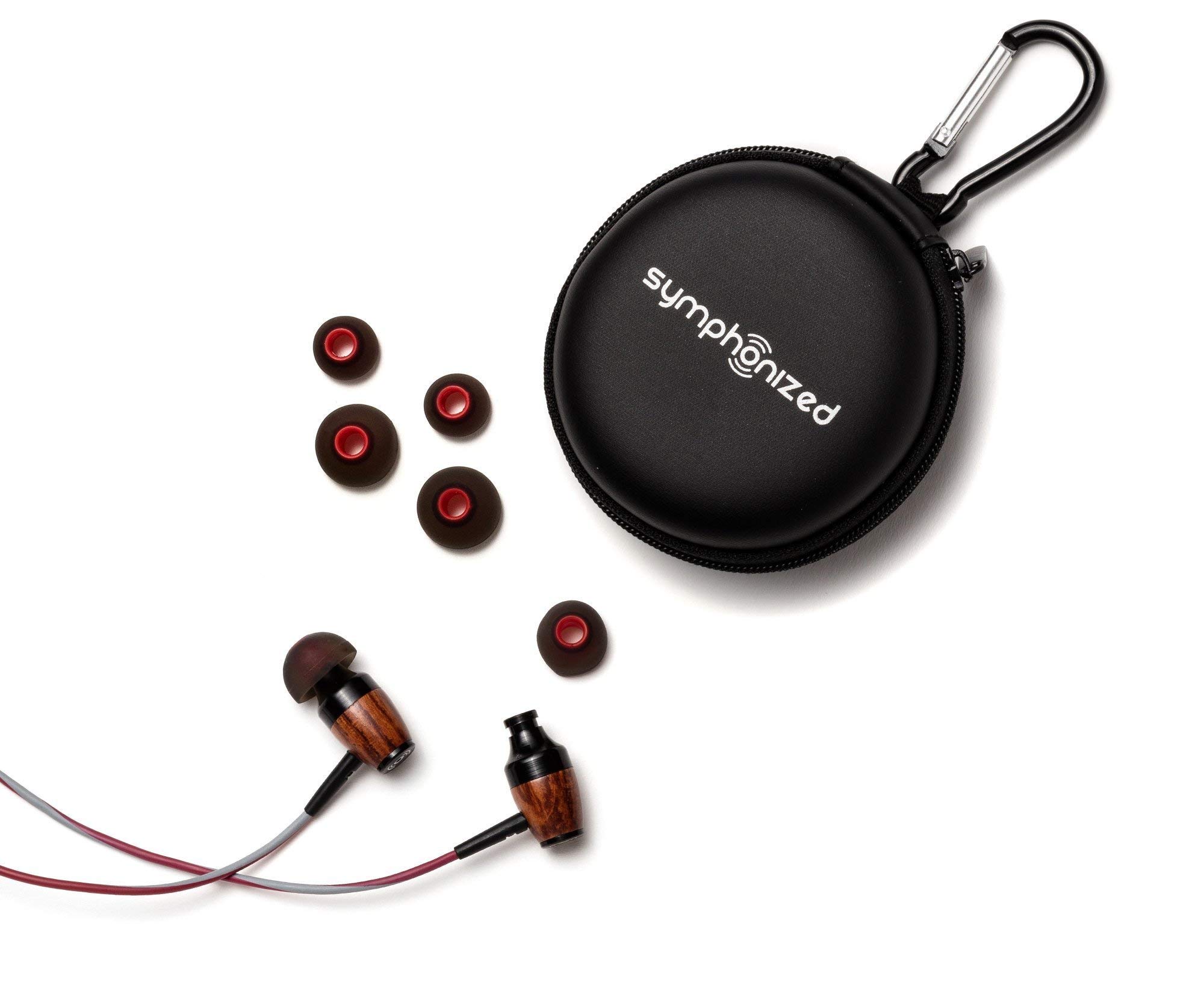 Premium Genuine Wood In-Ear Noise-Isolating Headphones with Mic - Symphonized DRM Red/Gray | Comfortable Earbuds for Commuting, Workouts & Travel