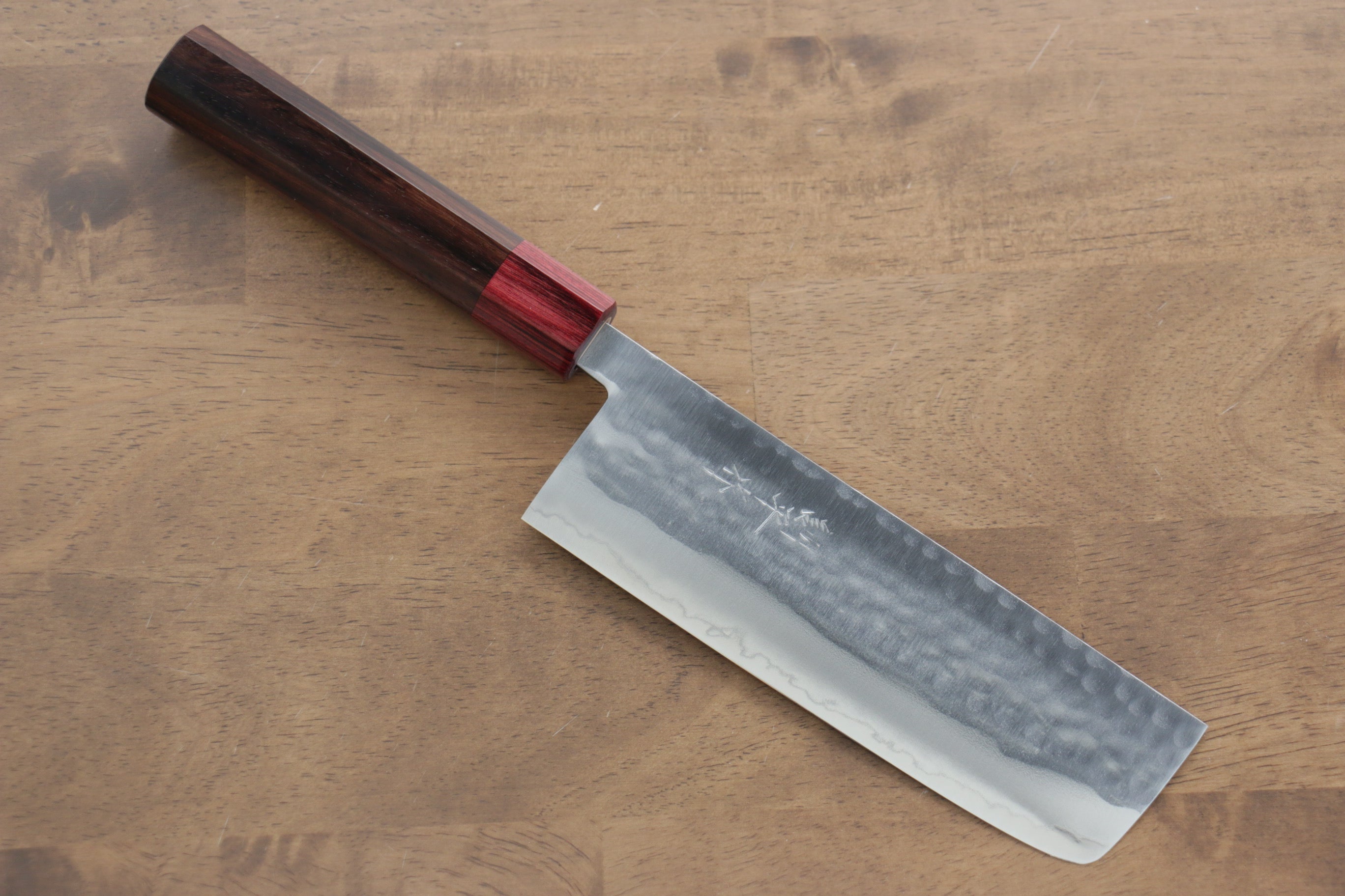 Kunihira VG1 Hammered Nakiri Knife 165mm - Japanese Kitchen Knife with Shitan Handle & Red Pakka Wood Ferrule - Perfect for Slicing Vegetables, Herbs & Sushi Prep