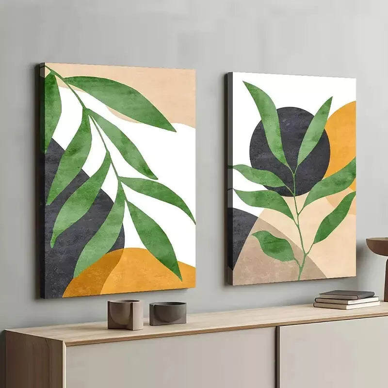 2 Piece Abstract Botanical Leaves Framed Wall Art - 50x75cm High Quality Canvas Print - 100% Australian Made - Ready to Hang - Perfect for Living Room, Bedroom & Office Decor