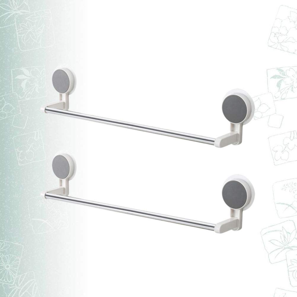 2-Pack White Wall Mount Hand Towel Holder with Suction Cups - Bathroom & Kitchen Towel Rack for Hanging Dish Towels, Washcloths - Rustproof Stainless Steel Hanger for Small Spaces, RV, Dorm