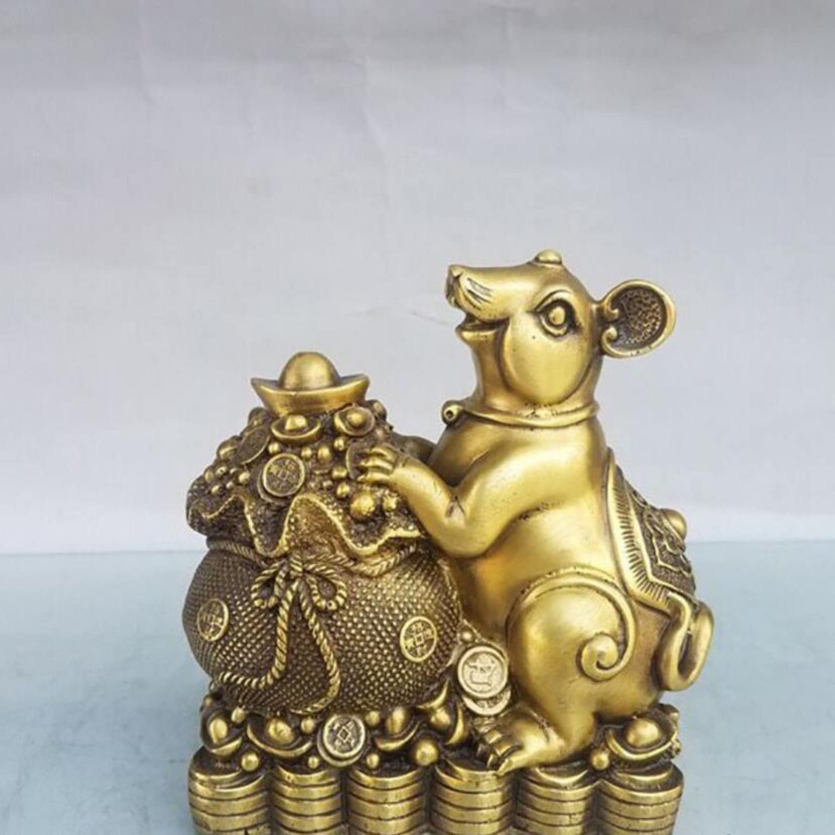 Chinese Feng Shui Money Cornucopia Mouse Brass Statue - Wealth & Fortune Collectible Figurine for Home Office Desk Decor | Perfect for New Year Gifts & Table Centerpiece Decoration