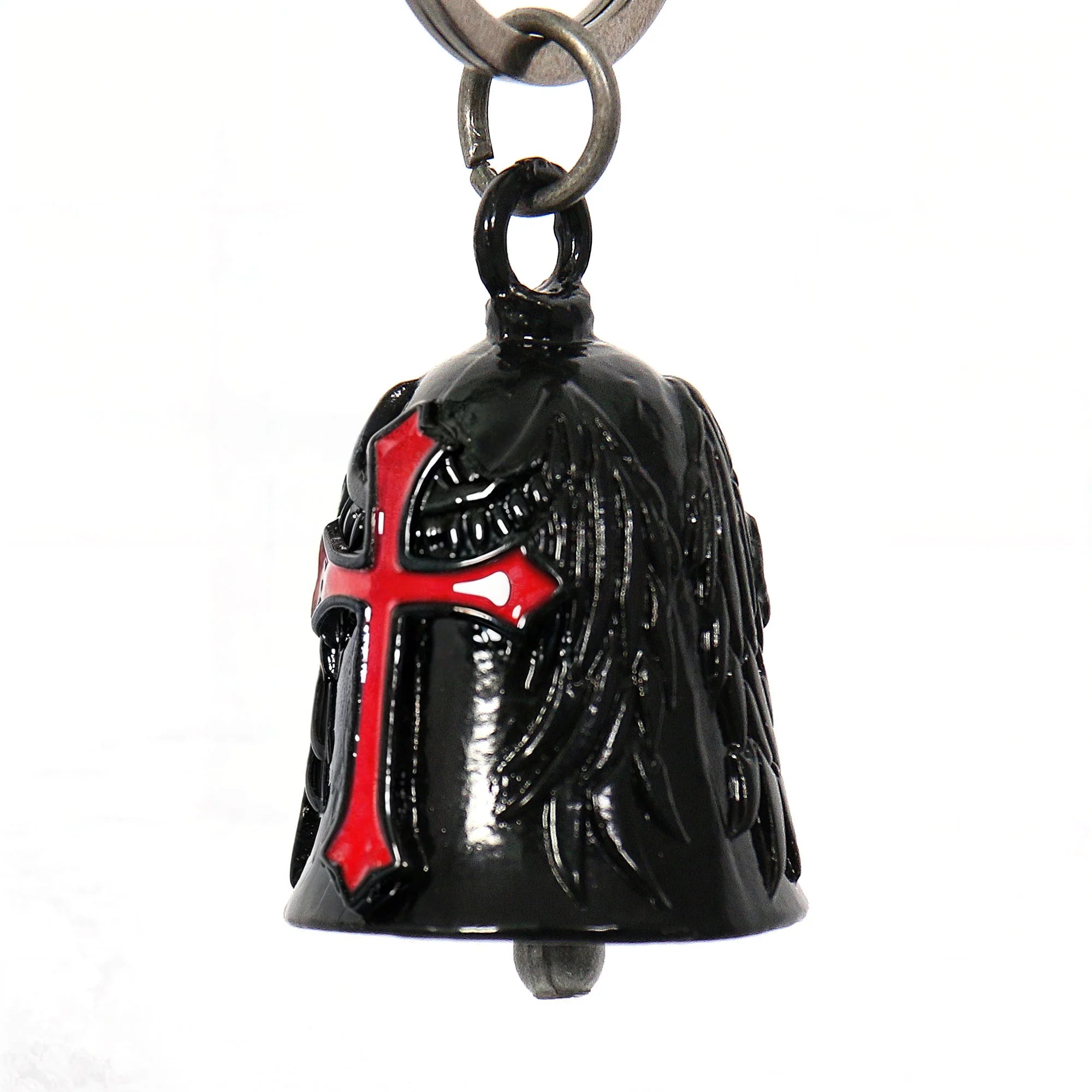 Black and Red Iron Cross Motorcycle Bell - Guardian Bell for Biker Protection & Good Luck Charm - Perfect for Harley, Cruiser, and Touring Bikes
