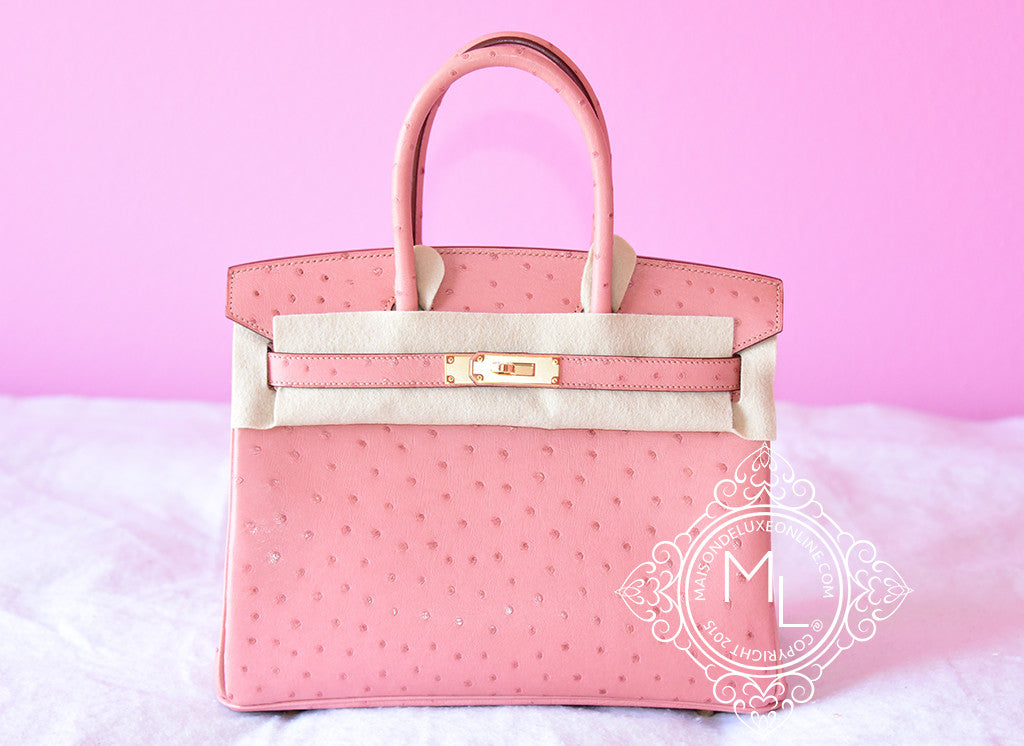 Authentic Hermes Birkin 30 Handbag in Pink Terre Cuite with Gold Hardware - Ostrich Leather Luxury Shoulder Bag for Women | Perfect for Parties, Weddings & Special Occasions