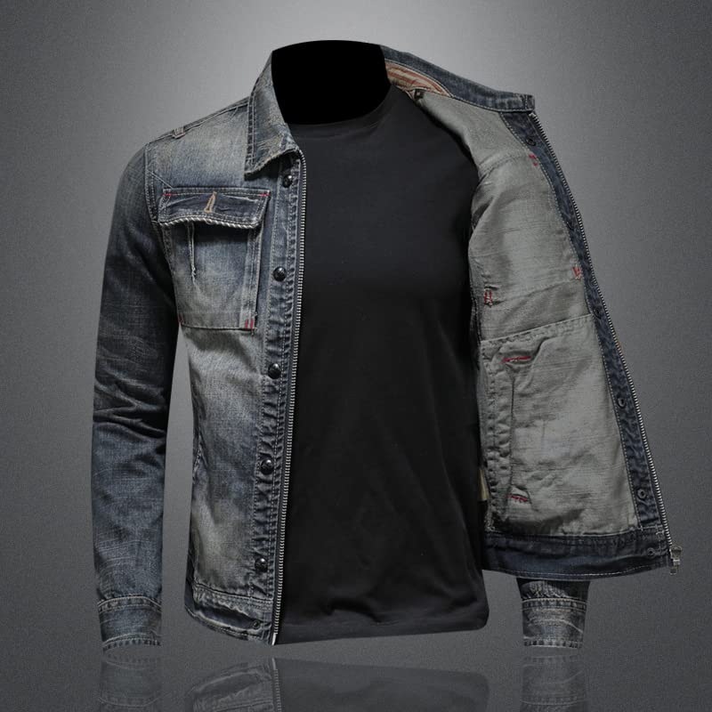 Men's Denim Jacket - Classic Blue Jean Jacket with Lapel & Zipper for Spring & Autumn | Casual Outerwear for Everyday Wear, Date Nights & Weekend Outings