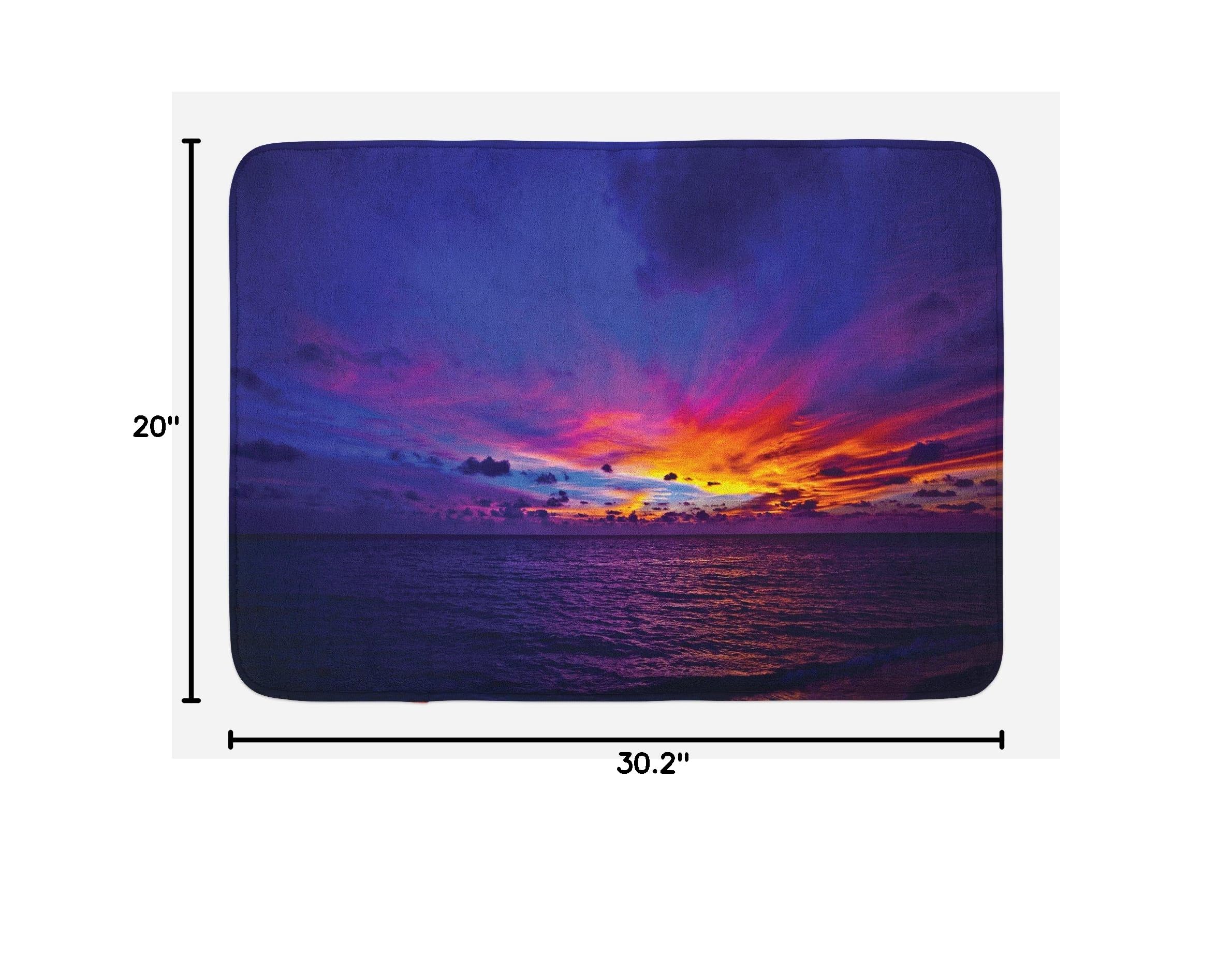 Ambesonne Non-Slip Plush Bath Mat - Ocean Sunset & Aurora Borealis Design, 30