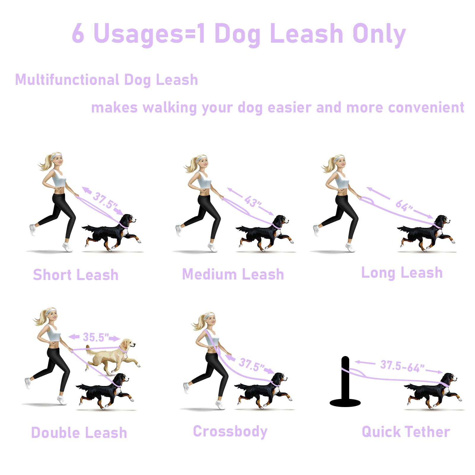 Waterproof Adjustable Odor-Proof Dog Collar and Leash Set - Easy to Clean 6FT Pet Leash with 2 Hooks for Small Medium Large Dogs (Purple, Size L) | Perfect for Walking, Training & Outdoor Adventures