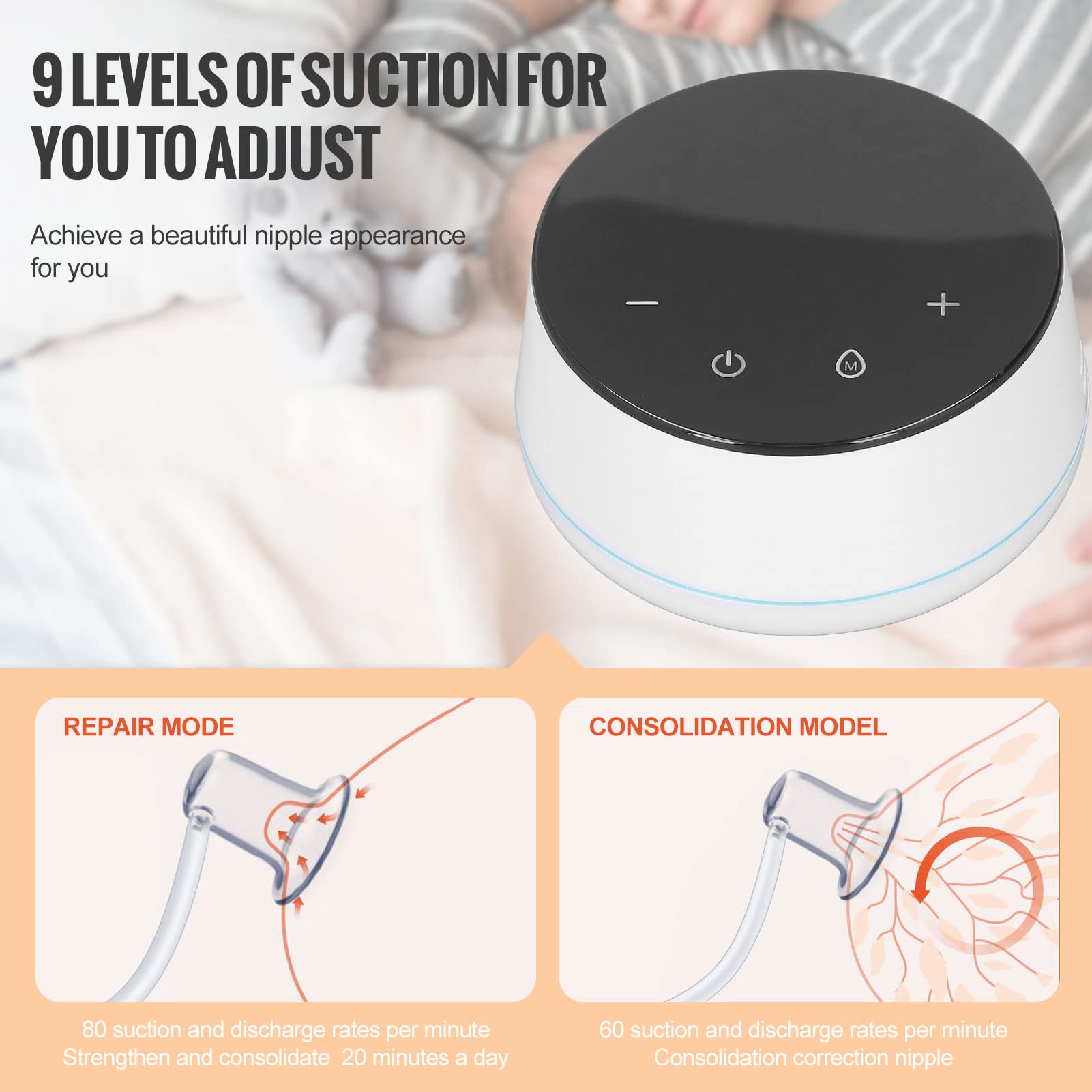 Electric Nipple Corrector for Women - 9 Adjustable Suction Levels, Painless Inverted Nipple Puller & Massager for Breast Care - Perfect for Nursing, Post-Surgery Recovery & Intimate Use at Home
