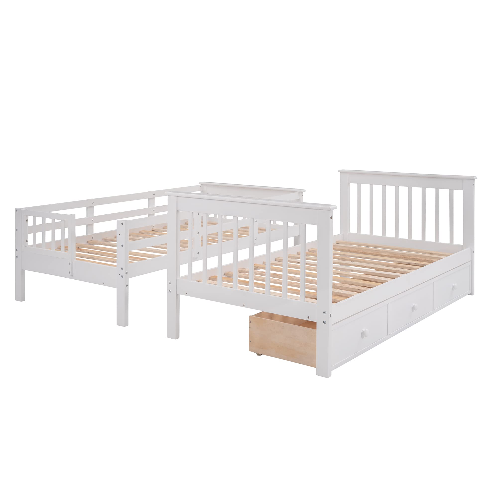 LZ LEISURE ZONE Twin Over Twin Bunk Bed with Storage Drawers & Staircase - Space-Saving Twin Size Bunk Bed Frame with Safety Guard Rail - Perfect for Kids' Bedroom, Guest Room or Small Spaces (White, Twin/Twin with Drawers)