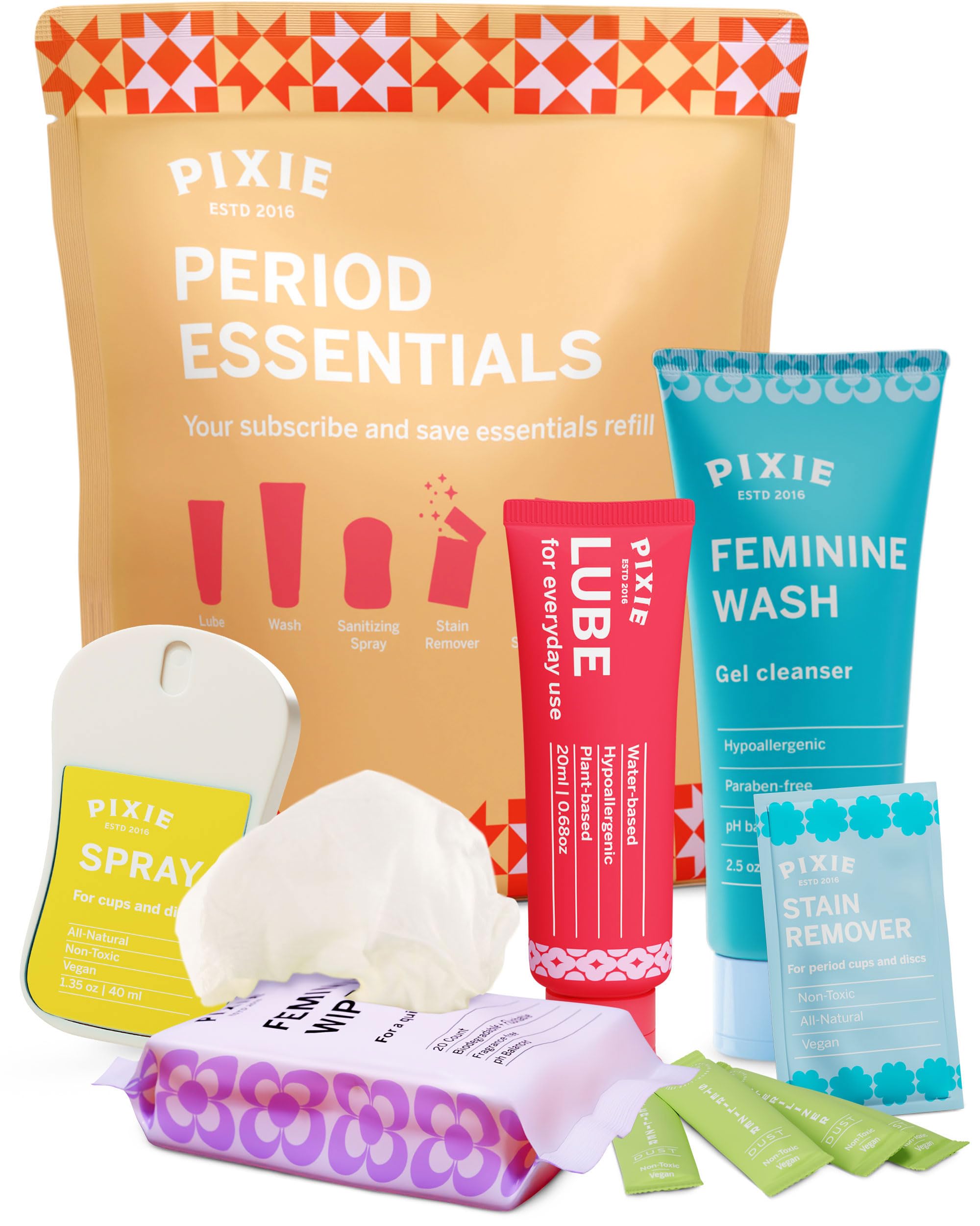 Organic Menstrual Cup & Disc Cleaner Kit - Feminine Wash, Sanitizer Spray, 20 Sterilizing Wipes & Lubricant for Easy Insertion | Safe Hygiene Solution for Period Cups & Discs | Perfect for Travel, Gym & Home Use