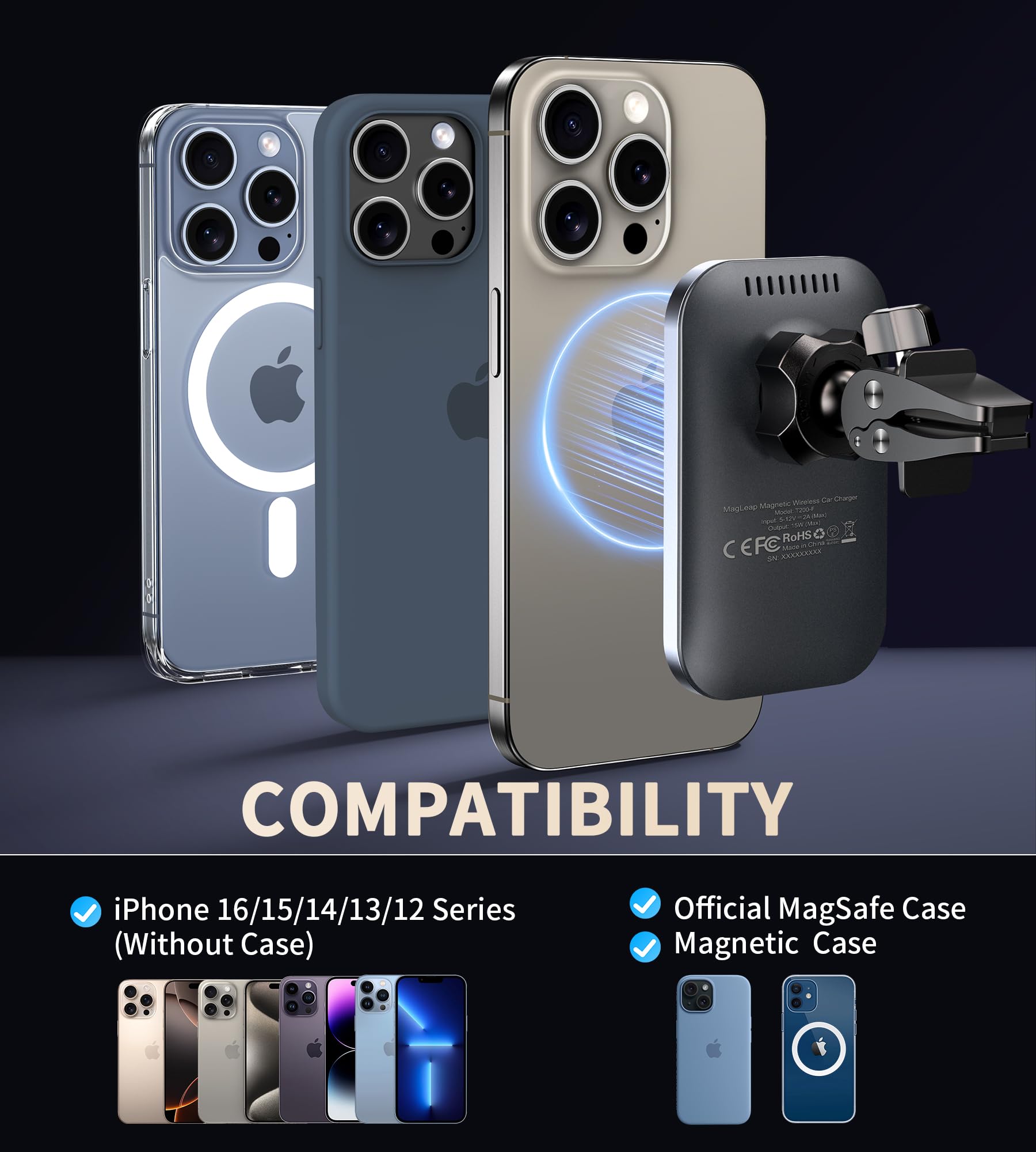 Magnetic Wireless Car Charger Mount for iPhone 16/15/14/13/12 - 360° Rotatable MagSafe Car Vent/Dashboard Charger with Strong Upgraded Magnet | Perfect for Commuting, Road Trips & Hands-Free Charging While Driving