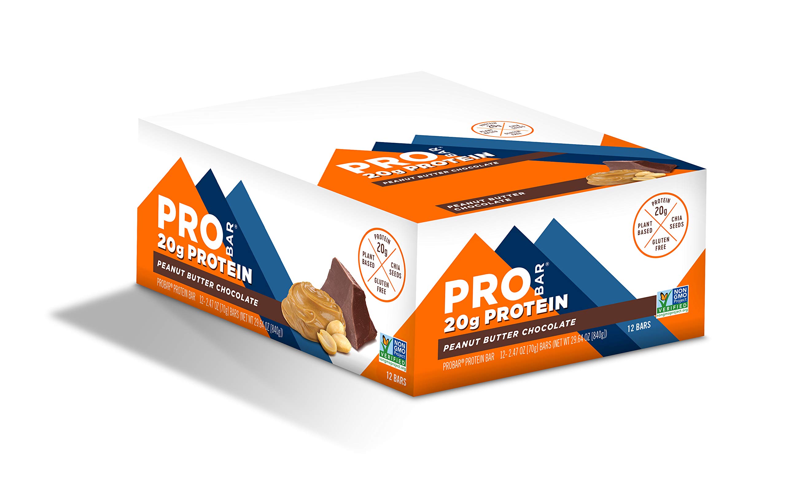 PROBAR Base Protein Bar - Peanut Butter Chocolate Flavor, Non-GMO, Gluten-Free, Vegan, 12g Plant-Based Protein, Healthy Snack for Workouts & On-the-Go (12 Count) | Perfect for Gym, Hiking & Office Snacking