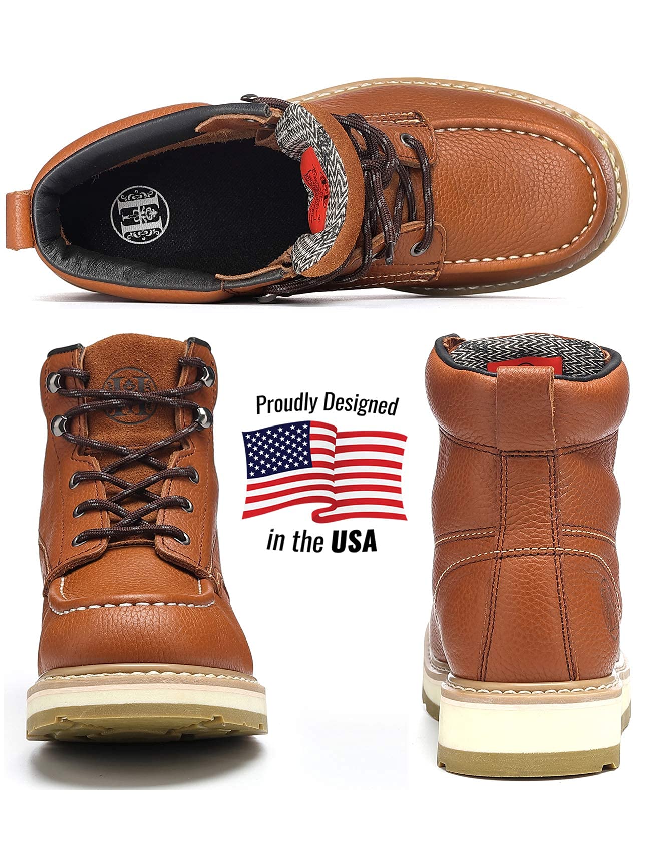 Men's 6-Inch Soft Toe Work Boots - Non-Slip, Puncture-Proof & Water-Resistant Safety Shoes with EH Moc Toe for Construction (HM302-11.5) - Ideal for Heavy Duty Work, Outdoor Labor & Industrial Jobs