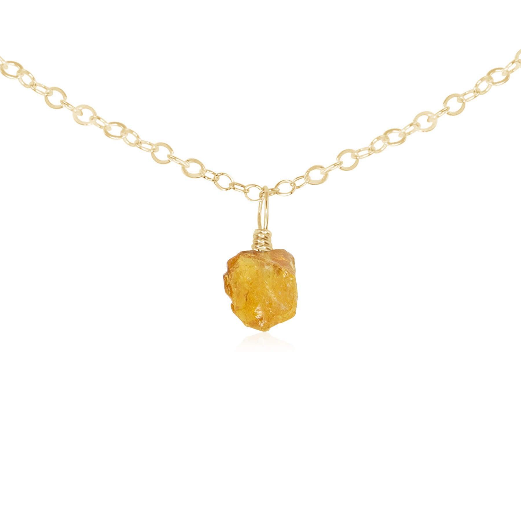Natural Tiny Rough Citrine Gemstone Pendant Choker Necklace - Healing Crystal Jewelry for Women, Boho Style Layering Chain for Spiritual Energy & Positive Vibes
