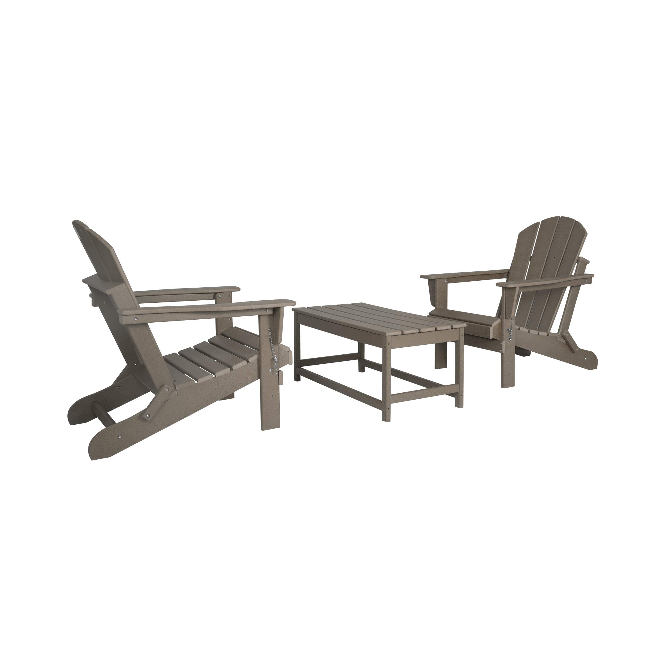 WestinTrends Malibu 3-Piece All-Weather Outdoor Patio Furniture Set - 2 Plastic Adirondack Chairs & Coffee Table for Porch, Lawn, Backyard - Weathered Wood Finish - Perfect for Relaxing, Entertaining & Outdoor Dining