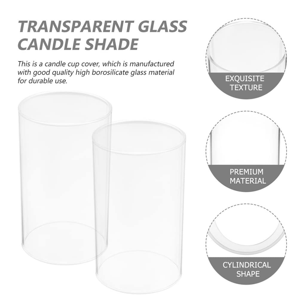 2-Pack Clear Borosilicate Glass Chimney Candle Holders - Open Ended Cylinder Tube Shade (15x8cm) Windproof for Tea Lights & Pillar Candles - Perfect for Weddings, Dining Tables & Outdoor Decor