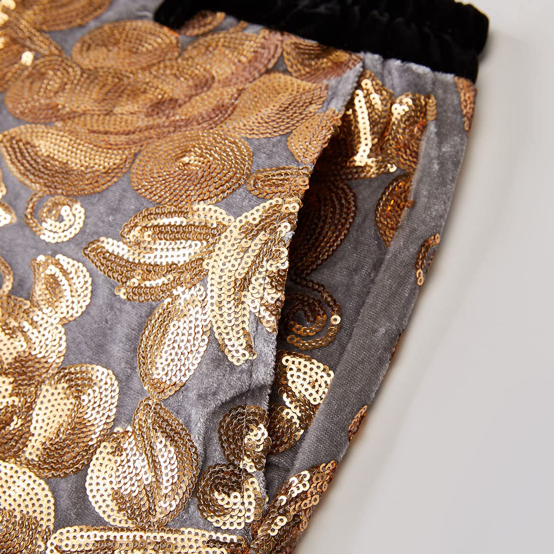 Men's Fashion Floral Glitter Sequin Velvet Pants - Stylish Party & Evening Wear for Holidays & Special Occasions