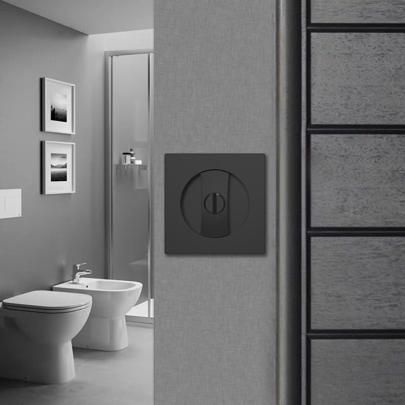 2 Pack Matte Black Pocket Door Lock - Square Flush Sliding Door Hardware for Bathroom Privacy | Secure & Stylish for Homes, Offices & Hotels