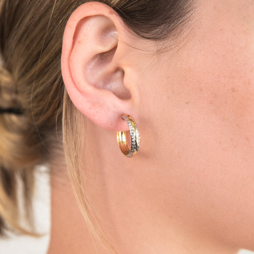 9ct Yellow & White Gold Silver-Filled Diamond-Cut 20mm Hoop Earrings for Women - Elegant Everyday & Party Jewelry Gift