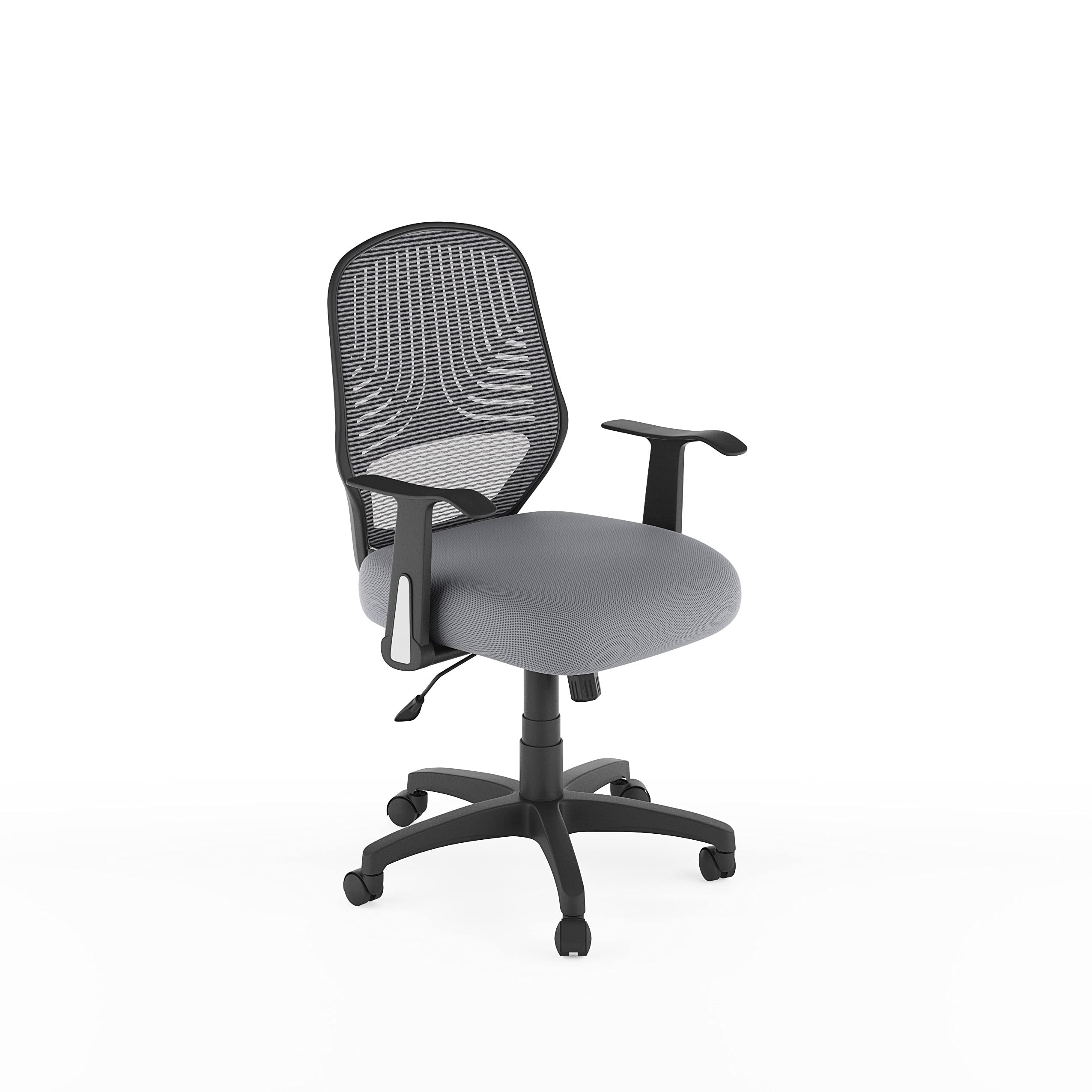 Ergonomic Office Chair with Lumbar Support - Grey Mesh Computer Desk Chair for Home & Workspace - Adjustable Height & Swivel for Comfortable Working, Studying, or Gaming