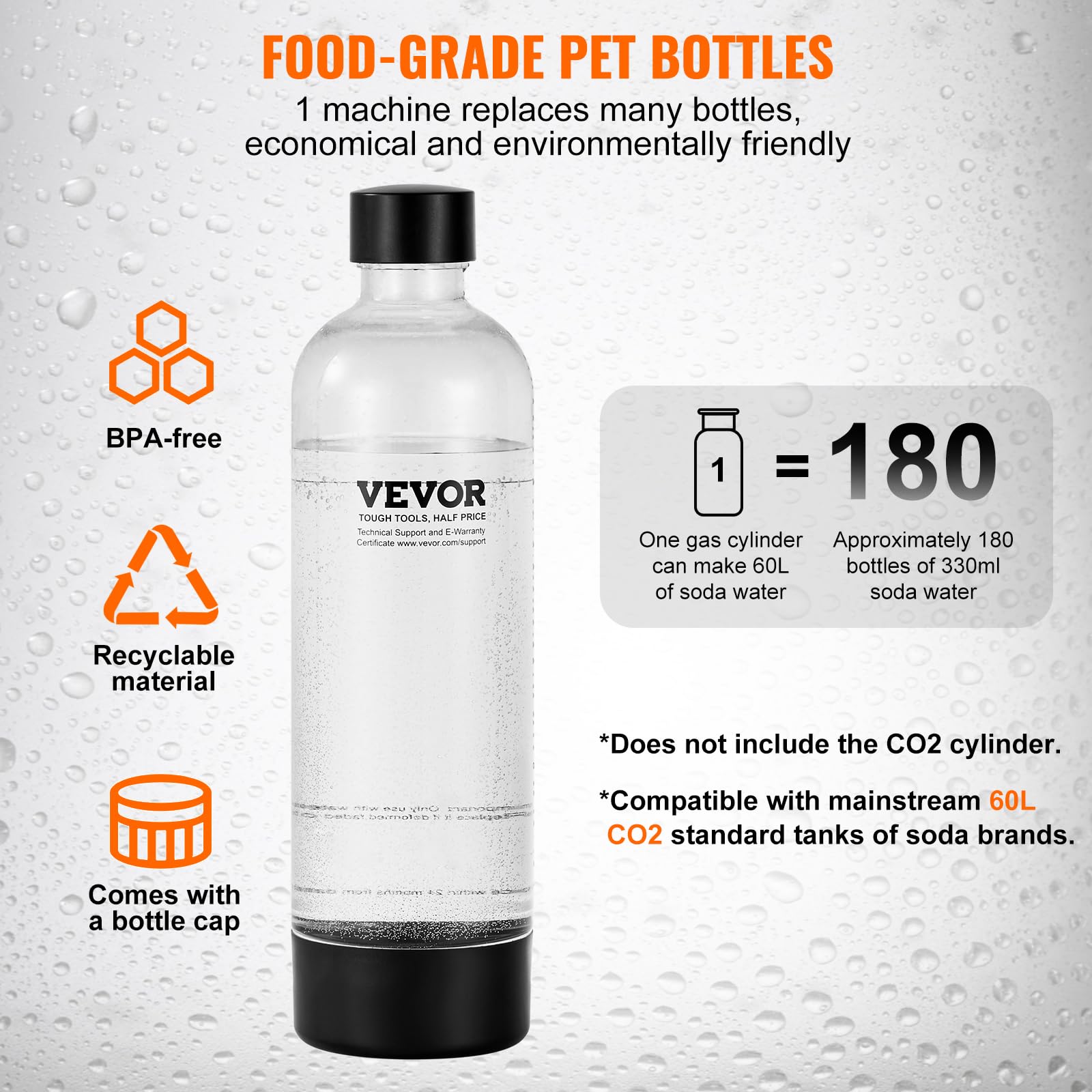 VEVOR Sparkling Water Maker - Home Soda Machine with BPA-Free 1L PET Bottle, Compatible with 60L CO2 Cylinders (Not Included) | Make Carbonated Water, Seltzer & Sparkling Drinks at Home | Perfect for Parties, Healthy Hydration & DIY Beverages