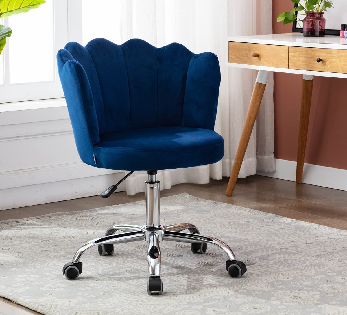 Velvet Home Office Chair - Adjustable Height Modern Desk Chair, Upholstered Swivel Computer Chair with Wheels for Living Room, Bedroom & Makeup Vanity | Ergonomic Workstation Seating for Remote Work & Beauty Routines