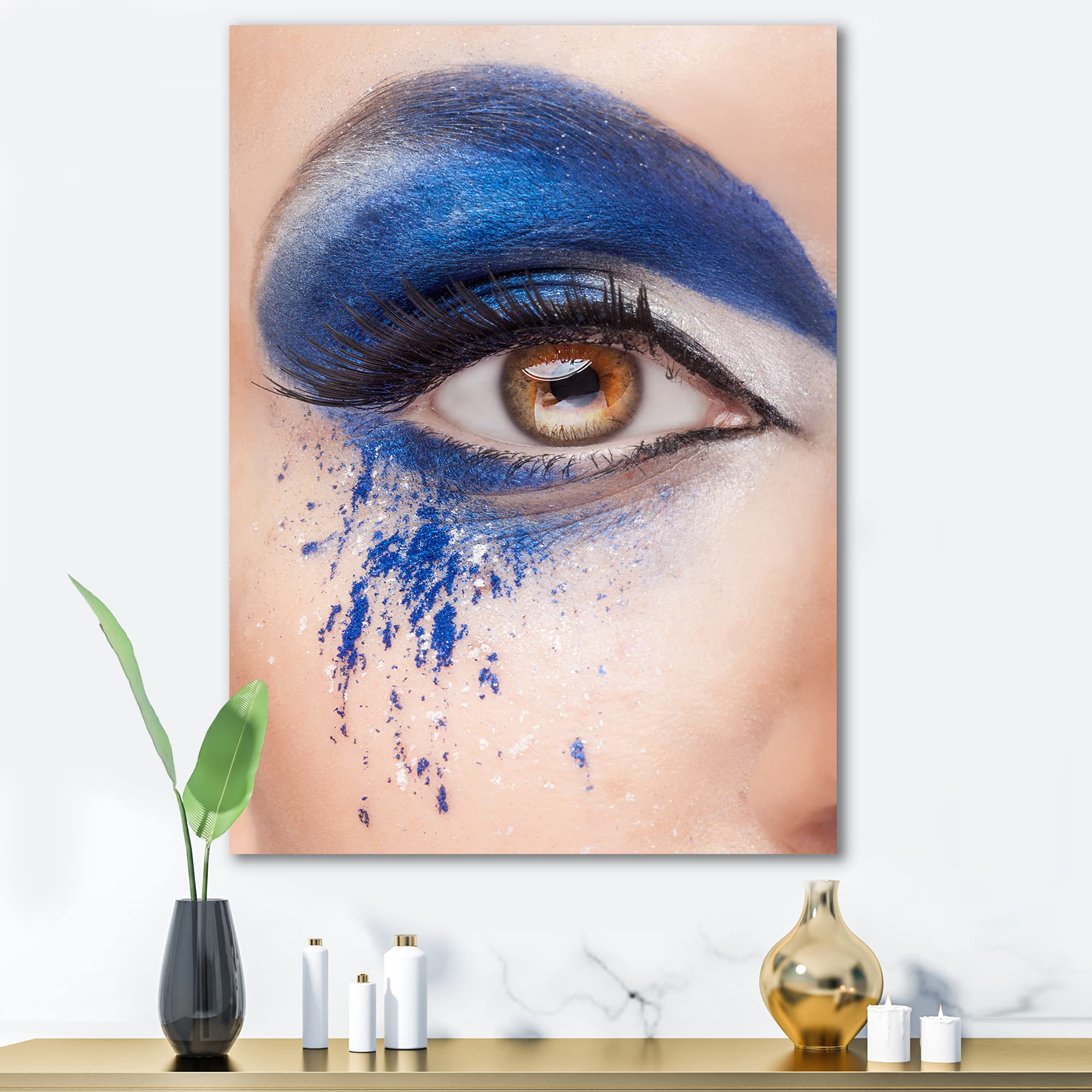 Blue Fantasy Eye Makeup Close-Up - Modern Canvas Wall Art for Living Room, Bedroom & Office Decor
