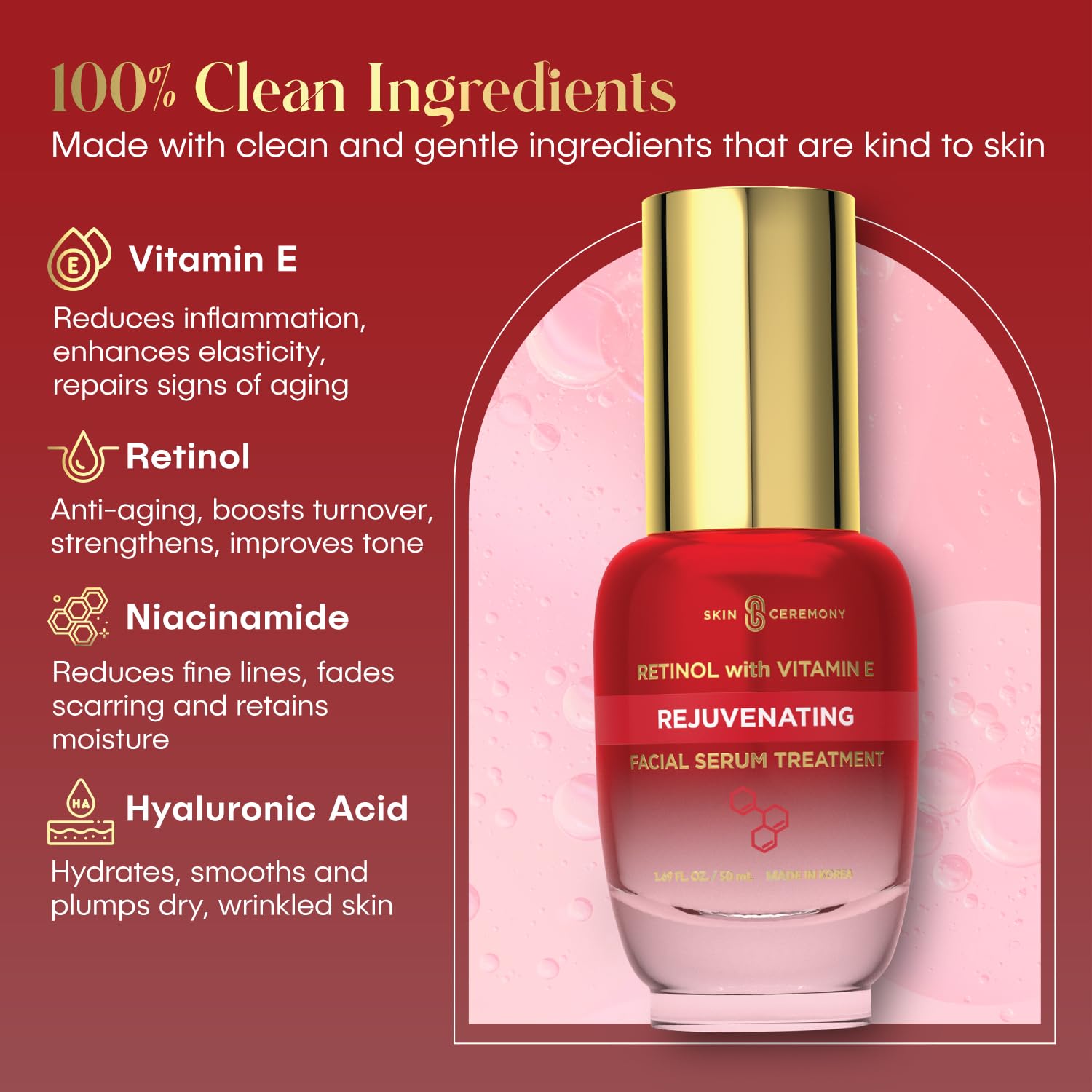 **Retinol & Vitamin E Anti-Aging Face Serum - Wrinkle Smoothing & Hydrating Serum for Soft, Glowing Skin - Dermatologist Tested, Clean Beauty, Korean Skincare - 1.69 Fl Oz - Perfect for Nighttime Routine & Daily Moisturizing**