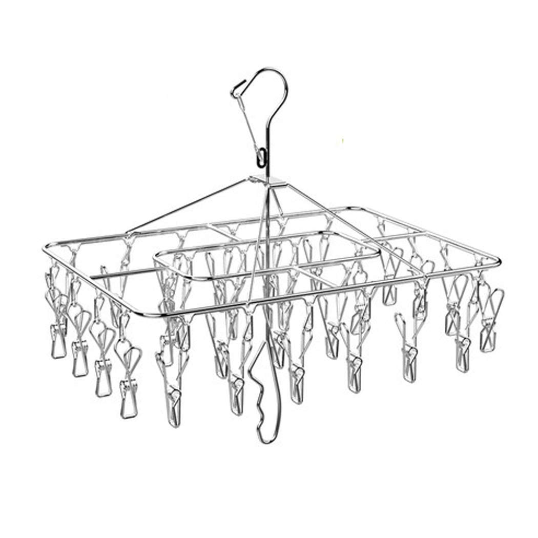Stainless Steel Folding Laundry Drying Rack with Swivel Hook & Handle - Space Saving Clothes Hanger for Socks, Underwear, Baby Clothes, Shoe Insoles & Gloves - Windproof Design for Indoor & Outdoor Drying