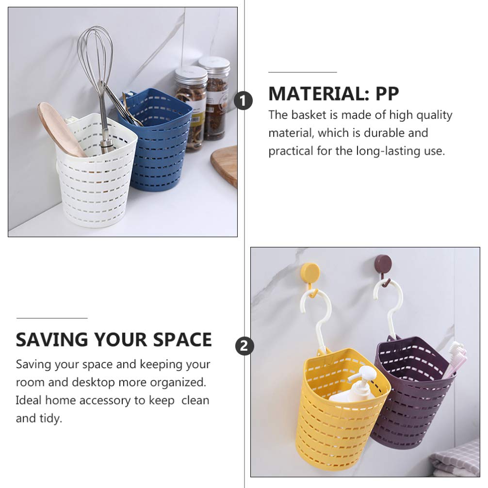Hemoton 5-Piece Plastic Hanging Storage Baskets with Hooks - Space-Saving Organizer for Kitchen, Bathroom, Closet & Office - Perfect for Shower, Wall & Cabinet Organization (PP Material, Wicker Design)