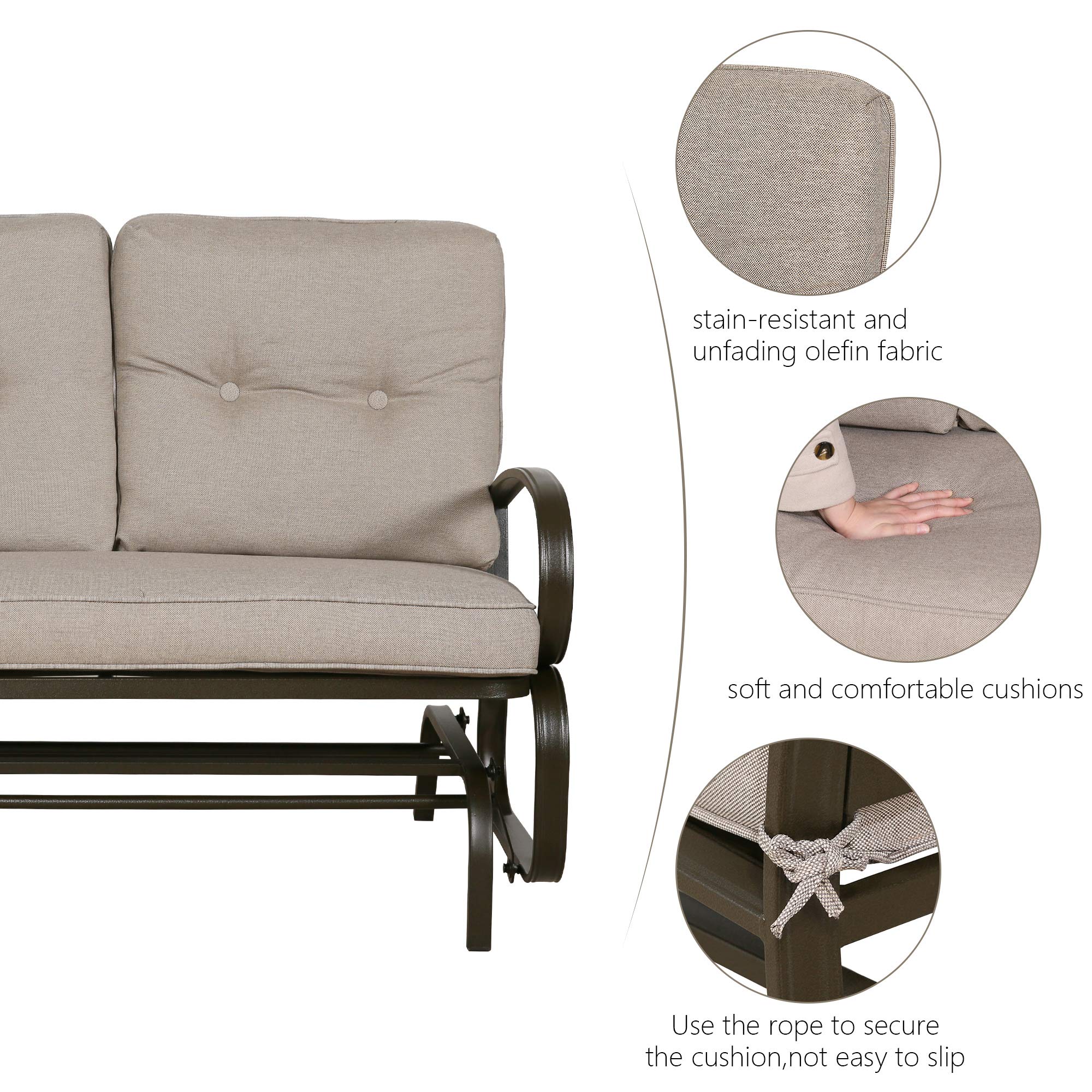 2-Seat Outdoor Swing Glider Bench with Cushions - Patio Rocking Loveseat Chair in Beige for Garden, Porch & Backyard Relaxation
