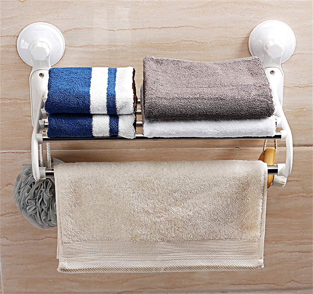 Stainless Steel Bathroom Towel Bar with Shelf & Hooks - 60Cm Wall Mounted Storage Rack for Towels & Bath Accessories - Perfect for Modern Bathrooms, Showers & Spa Areas
