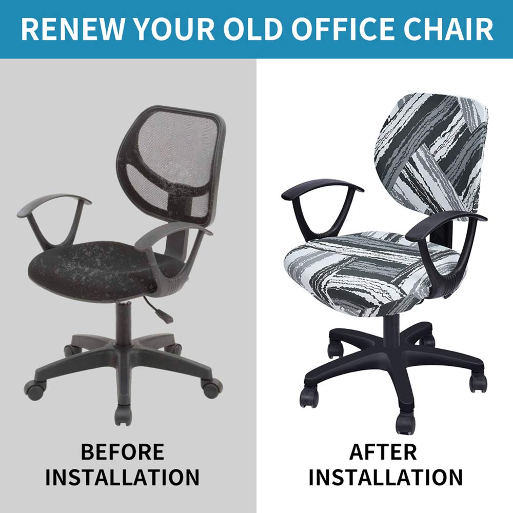 Printed Computer Office Chair Covers - Breathable Desk Chair Slipcovers for Home & Office (Grey & White) | Perfect for Task Chairs, Conference Rooms & Workspaces
