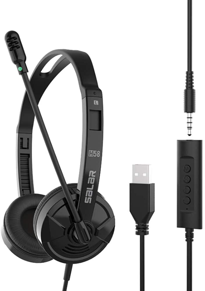 Noise Cancelling USB Headset with Microphone - 3.5mm Jack Stereo Headphones for PC, Laptop, Call Center, Gaming & Online Teaching | Comfortable Over-Ear Design for Business Calls, Video Conferencing & Remote Work