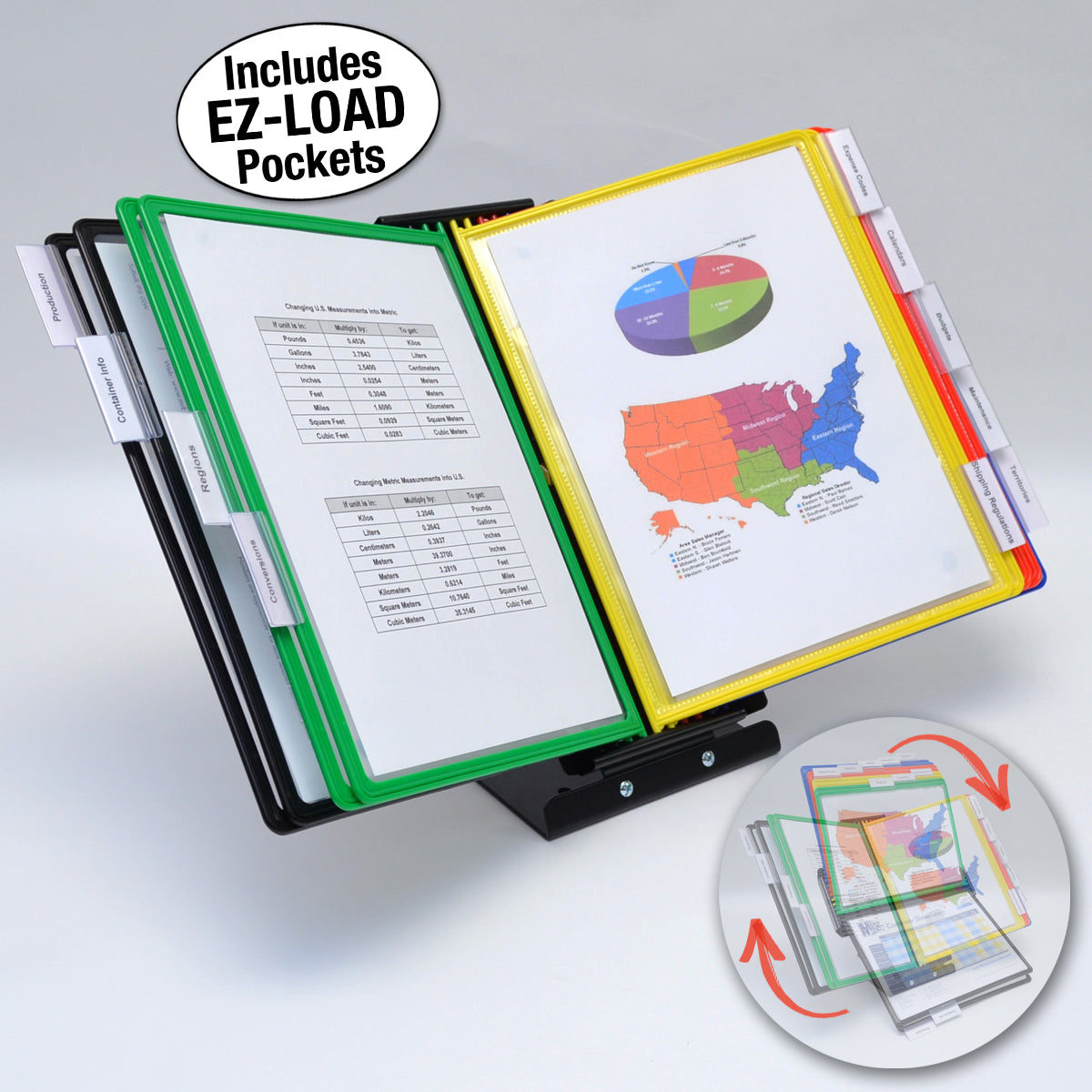 Ultimate Office SwitchFile Document Organizer - Landscape & Portrait Display, 10 EZ LOAD Pockets with Tabs, Black Base & Color Pockets - Perfect for Desk or Wall Mount in Home Office, Classroom, or Workspace Organization