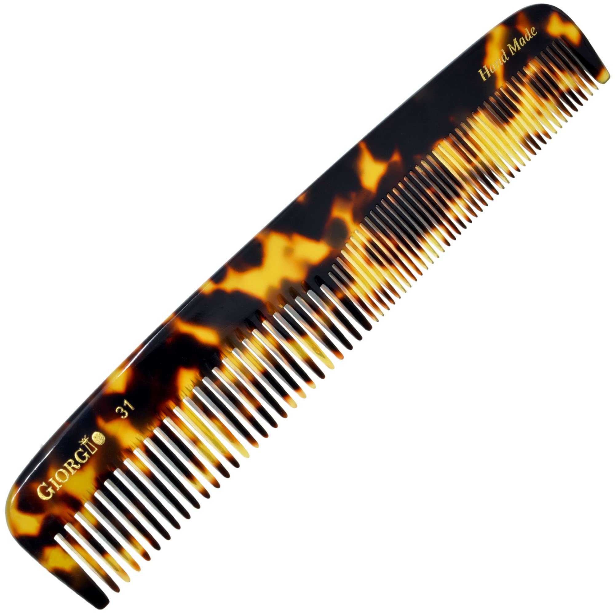 Giorgio G31 Fine & Wide Tooth Hair Comb for Men & Women - Handmade Saw-Cut Detangling Comb for Beard Care, Styling & Grooming - Perfect for Daily Use, Travel & Salon Styling