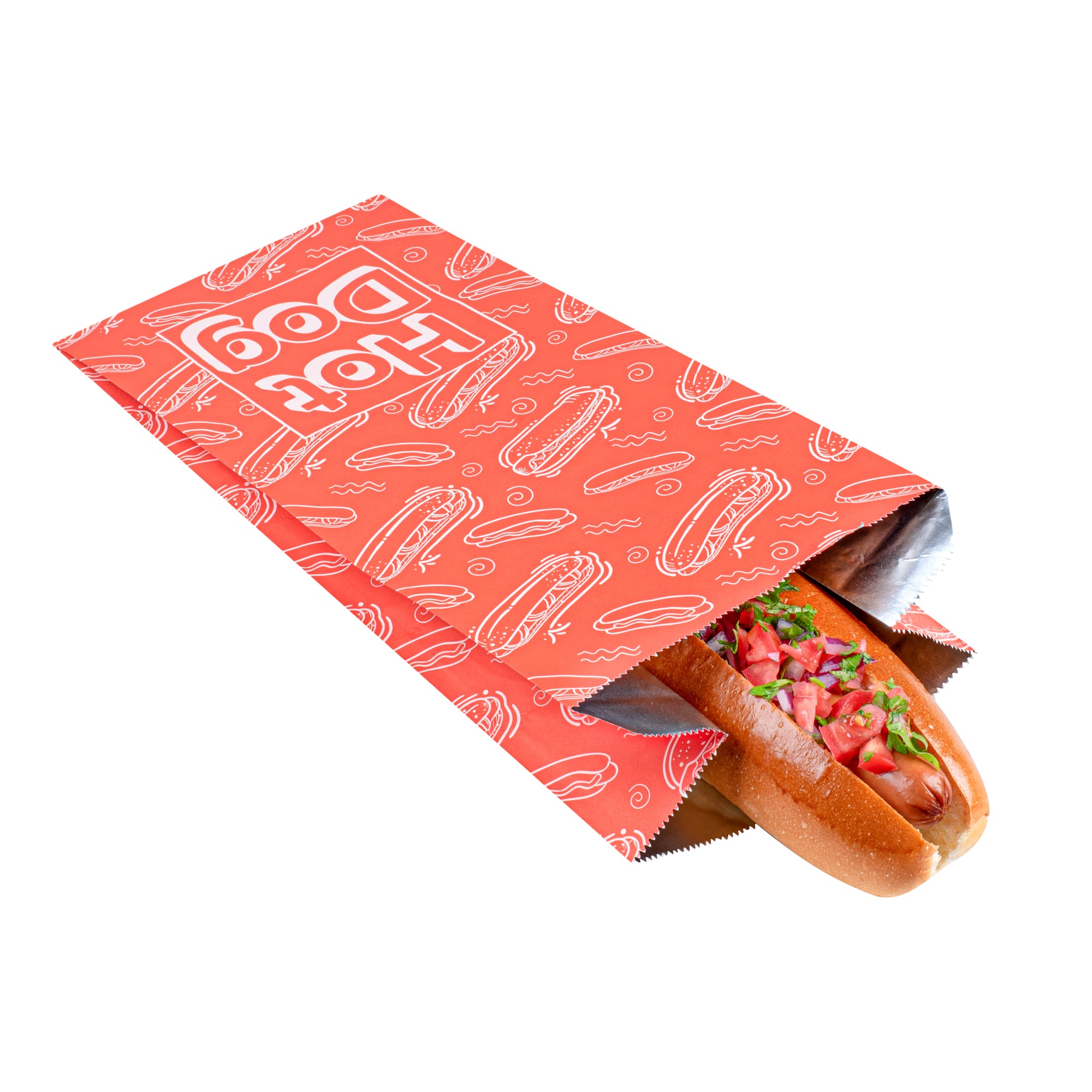 Red Printed Hot Dog Foil Bags - 1/2 Gallon Size (4.25