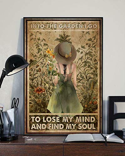 Vintage Metal Wall Art Sign - 8x12 Inch Into The Garden I Go to Lose My Mind Painting - Rustic Coffee Bar & Home Decor for Kitchen, Cafe, Office